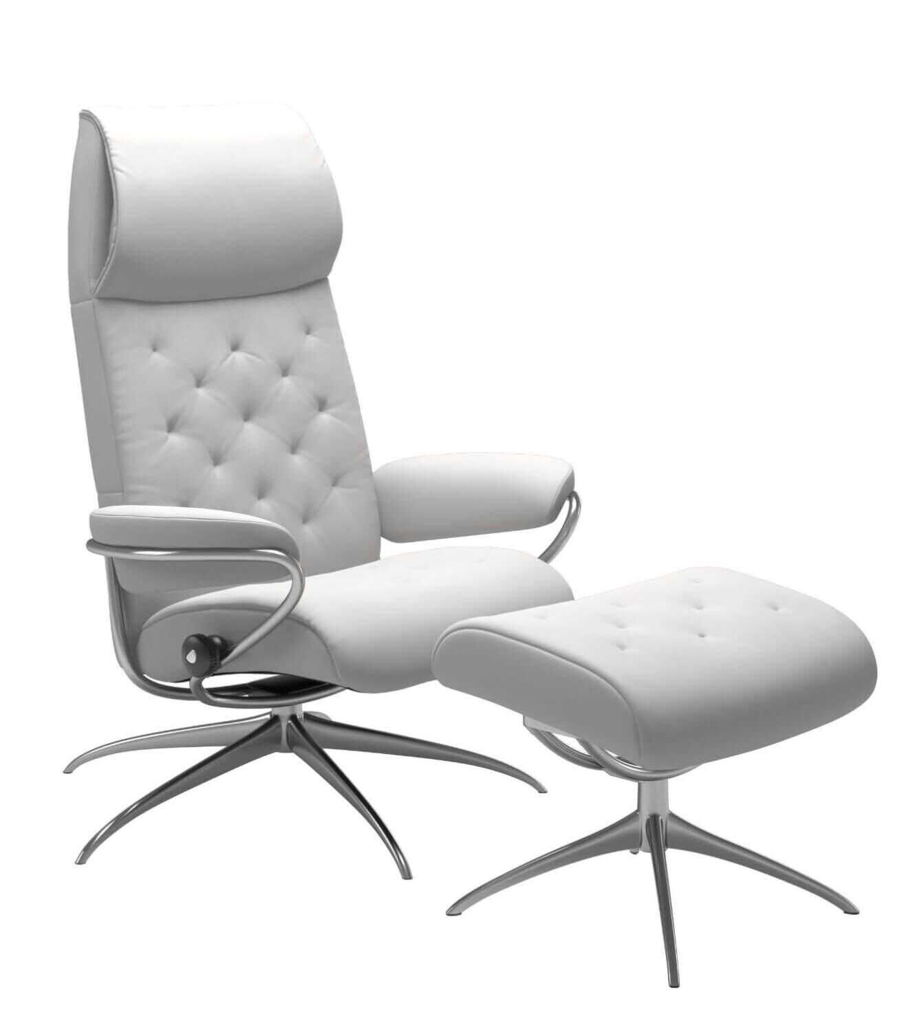 Stressless - Stressless Metro hohe Rückenlehne Standard Base Star Base Leder Batick Snow mit Hocker - 1