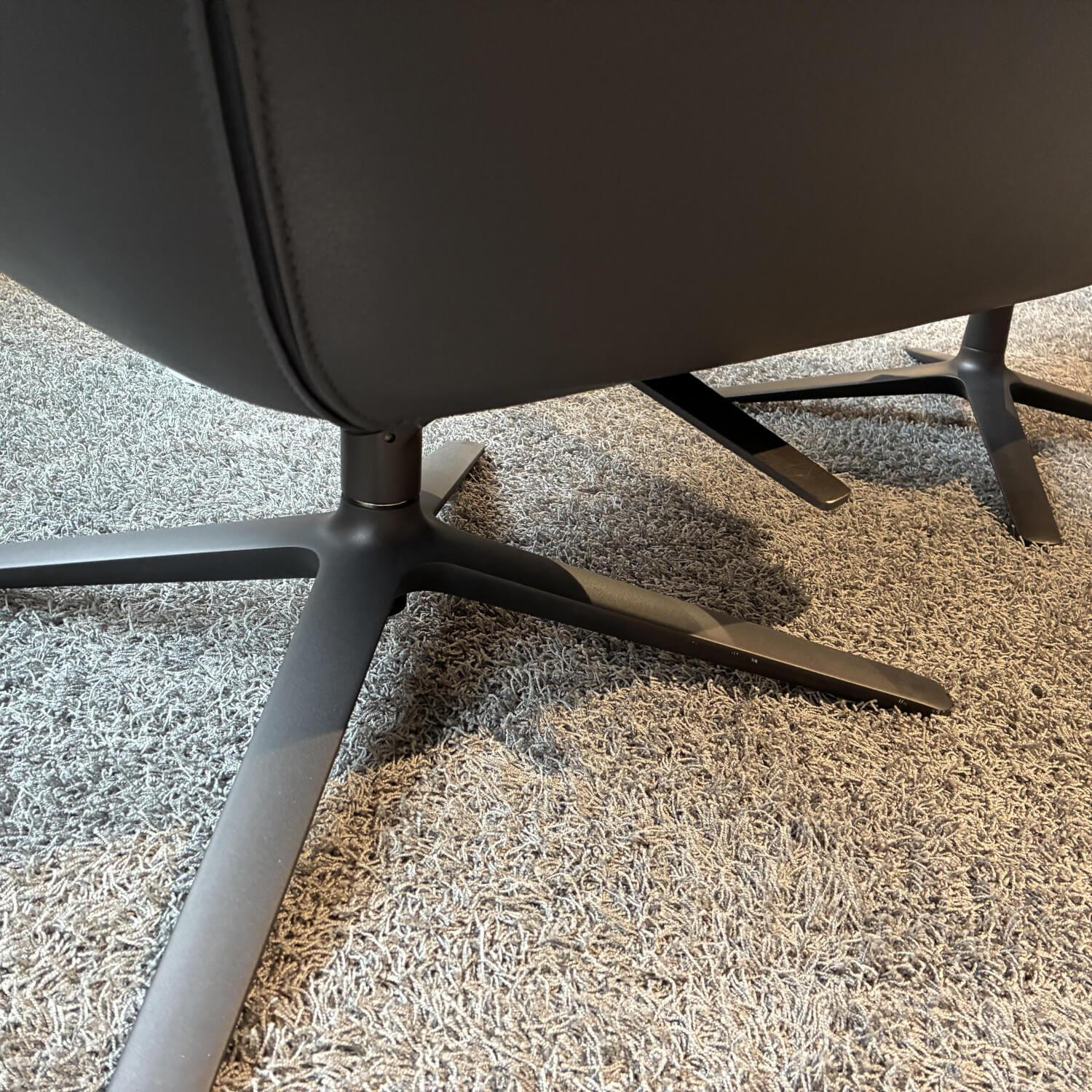 COR - Drehsessel Cordia Leder 282 Basalt Grau Schwarz Gestell F01 Schwarz Braun Kunststoffgleiter Mit Hocker - 5