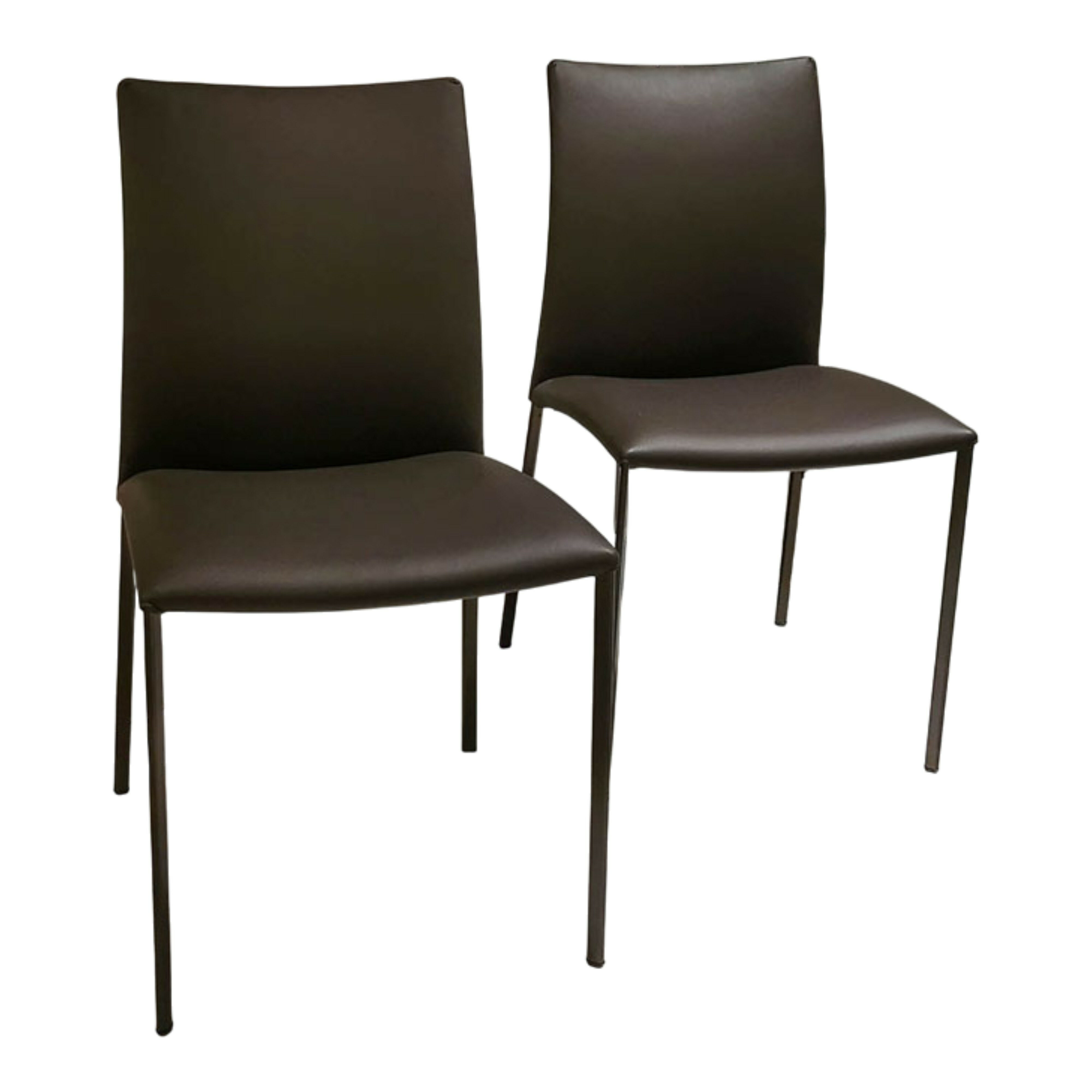 Draenert - 2er-Set Stuhl Nobile Soft Leder 740013 Dunkelbraun Gestell Dunkelbronze - 1