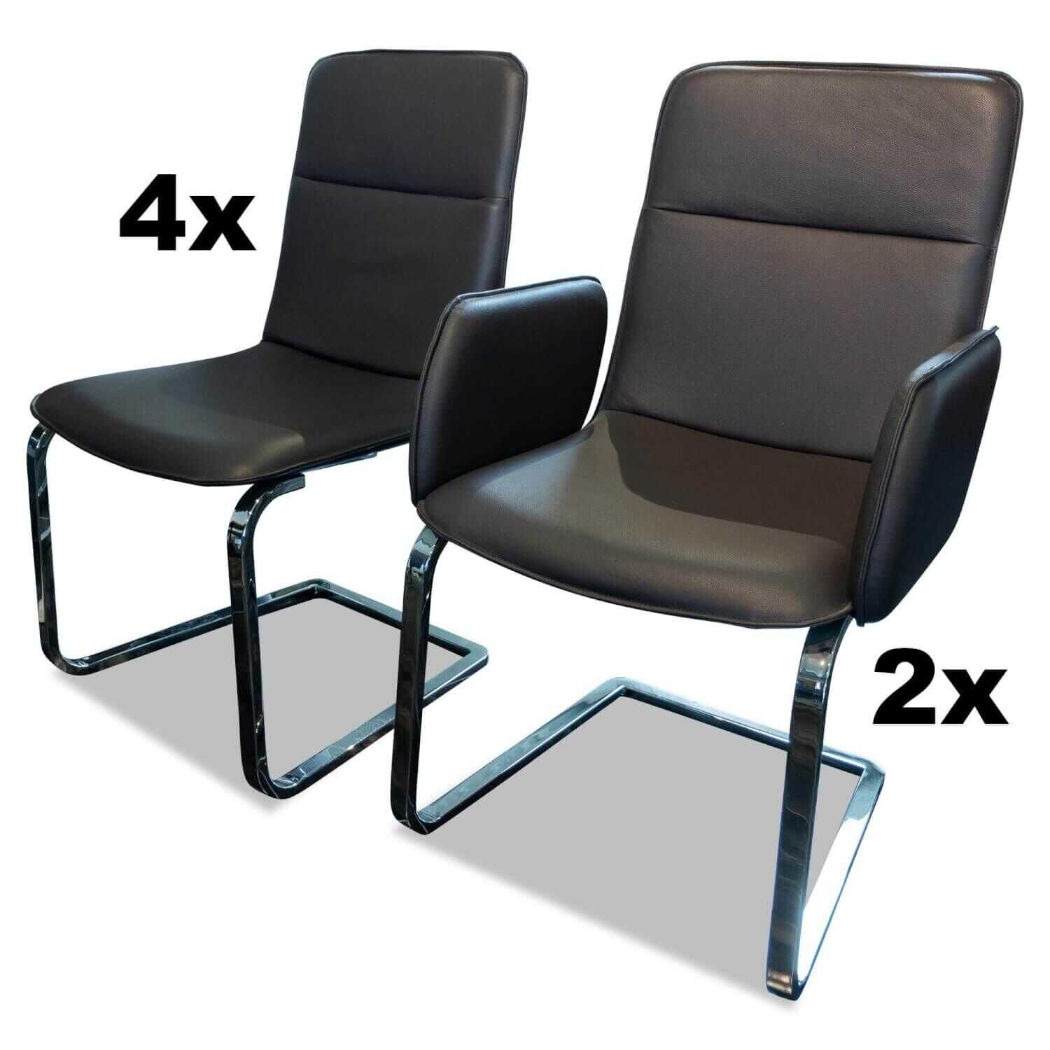 6er-Set Stuhl Modica Leder M 147 Braun Gestell Glanzchrom