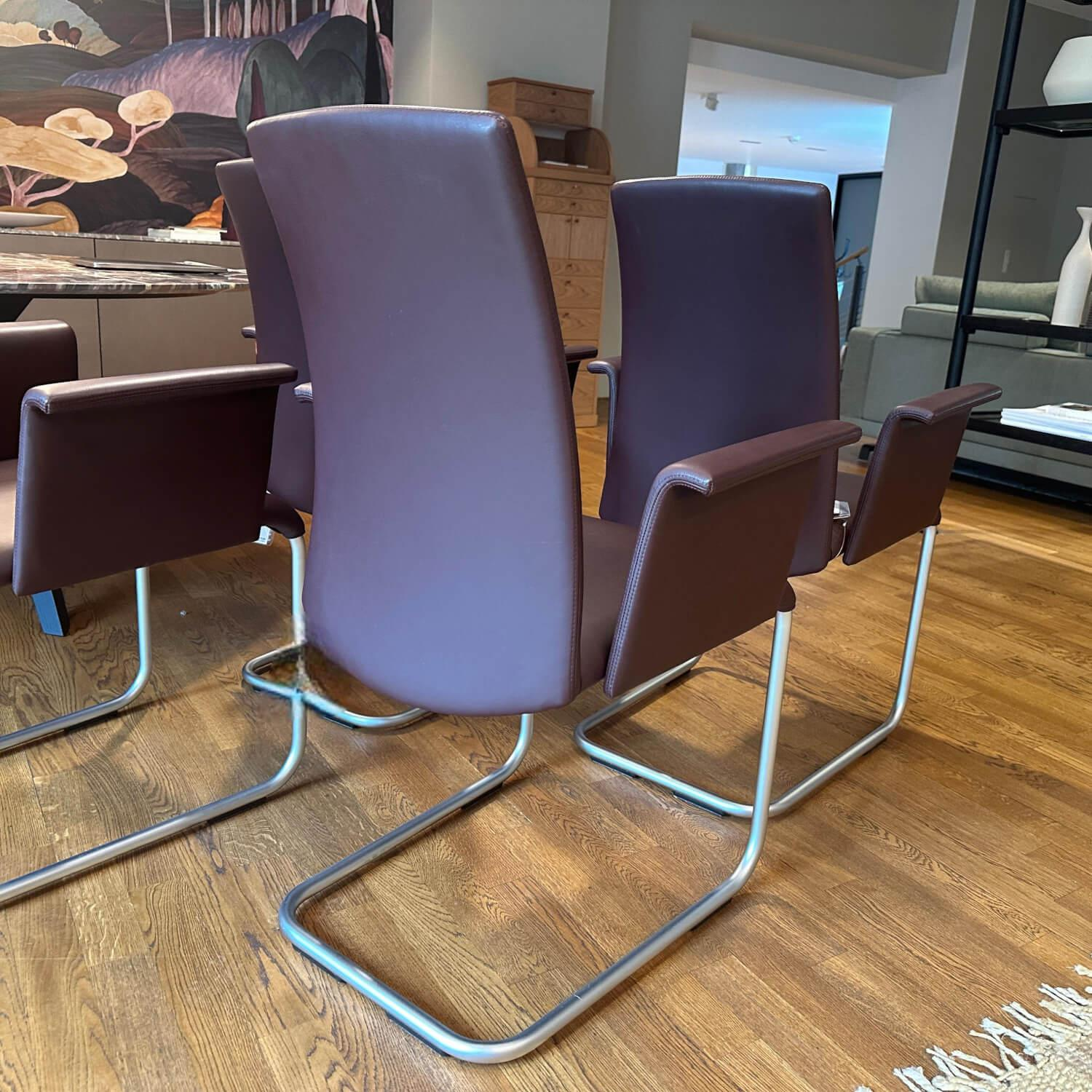 Draenert - 4er Set Armlehnstuhl Luma 2063 I Leder II Elmosoft 95006 Dark Purple Violett Gestell Stahlrohr Matt Chrom - 6