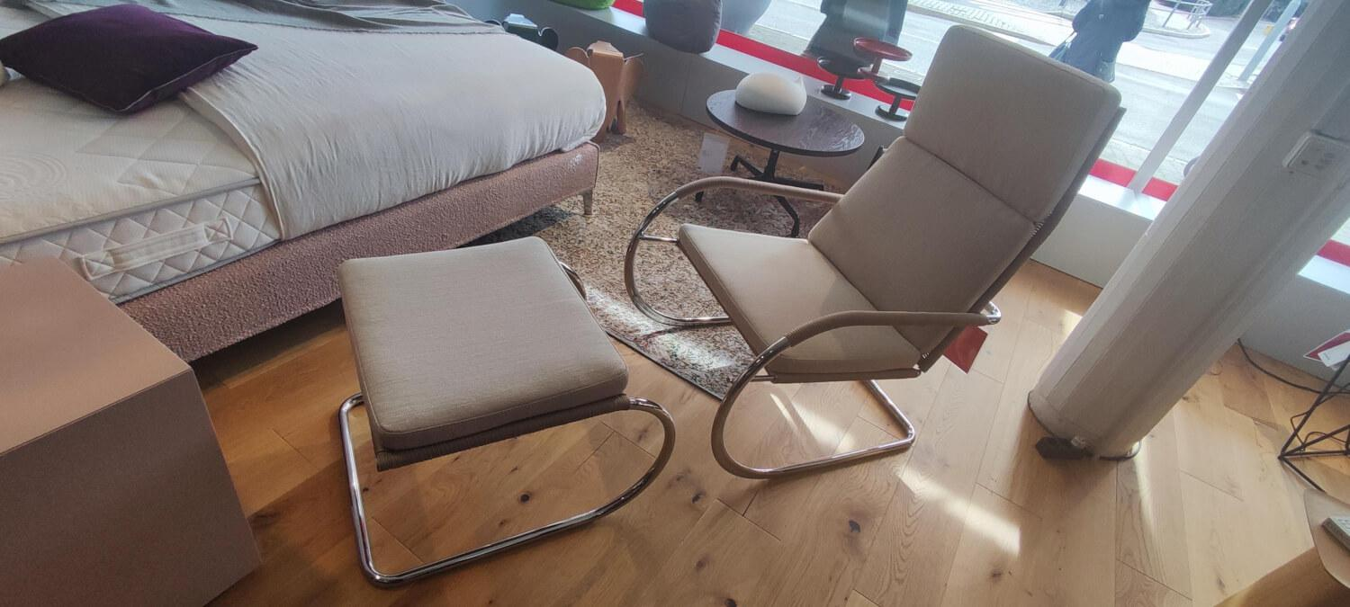 Tecta - Kragsessel D35-1 Stoff Rohi Arco Jasmin Beige Gestell Stahl Verchromt Inklusive Hocker - 2