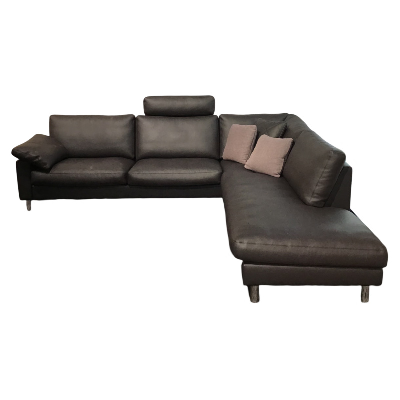 Erpo - Corner Sofa Classics 500 Leather 43 Dark Brown 090 Metal Feet Black Including Head And Footrest With Pointed Cushion - 1