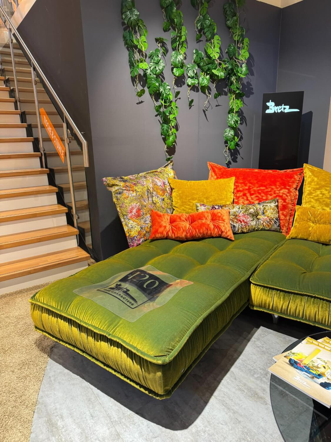 Bretz - Ecksofa Ohlinda Stoff Midsummer Olive Gold Orange Gobelin Grün Gelb Orange - 5