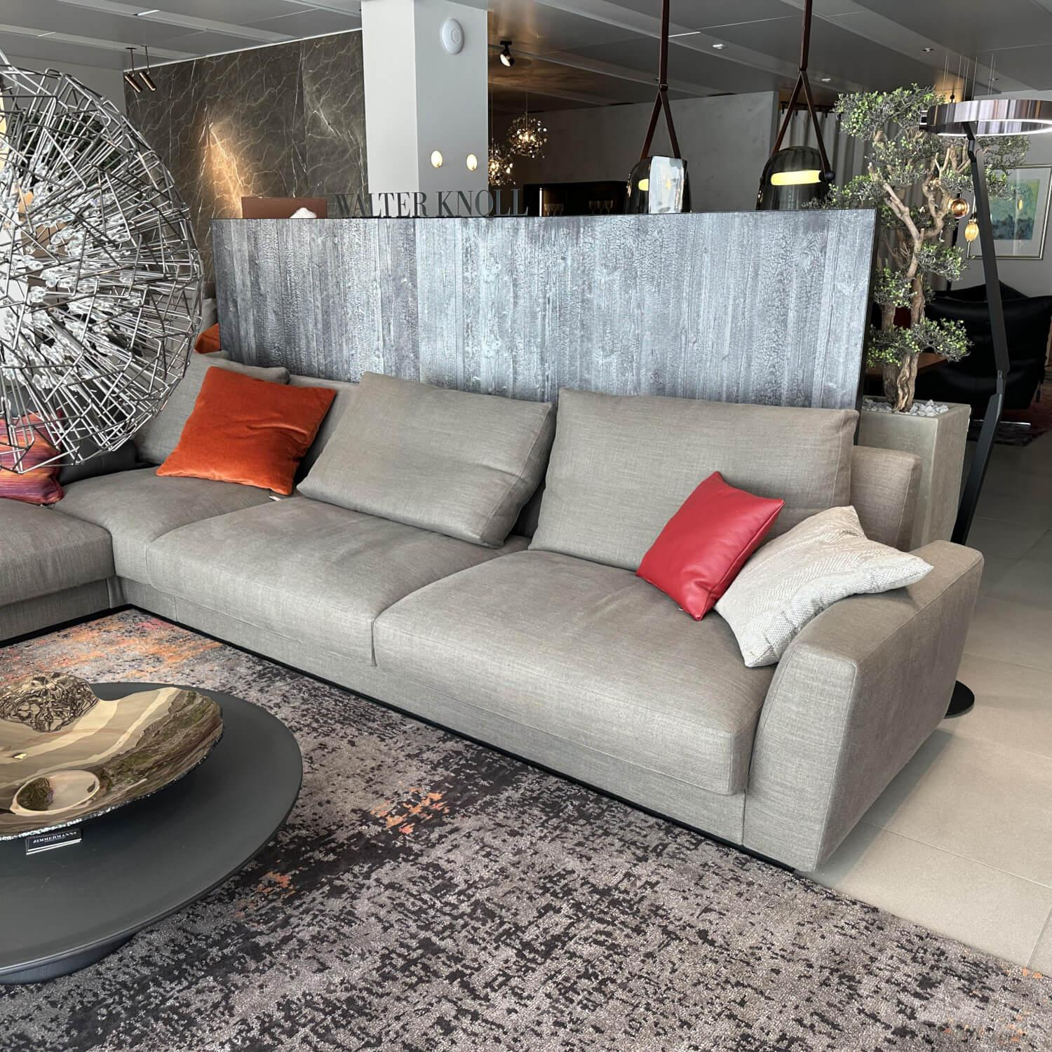 Walter Knoll - Ecksofa Grande Suite Stoff Bora Fango 26 Grau Sockel Buche Schwarz Lackiert Mit Ablageboard Und Kissen - 10