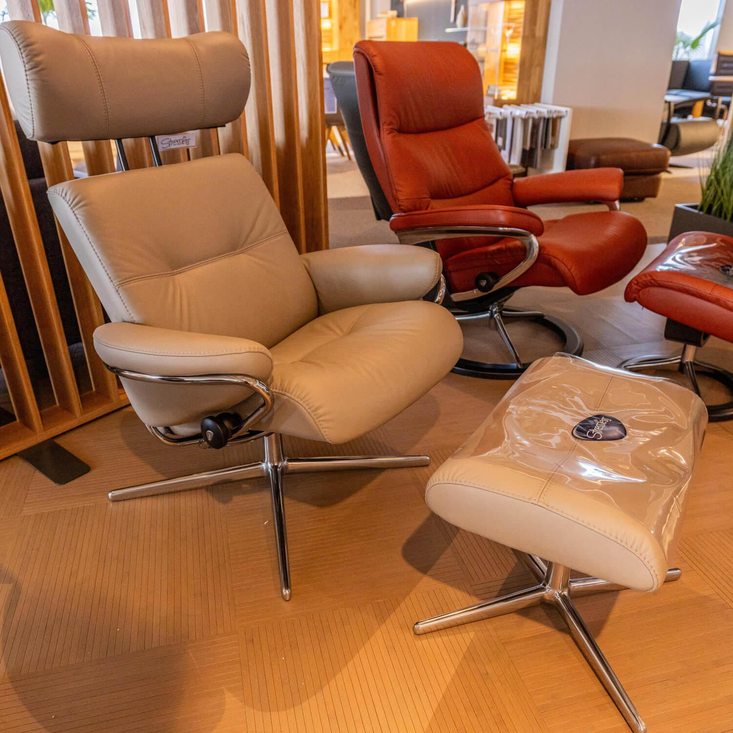 Stressless - Sessel Berlin M Bezug Leder Paloma 45 Mushroom Beige Gestell Cross AH Aluminium 40 - 2