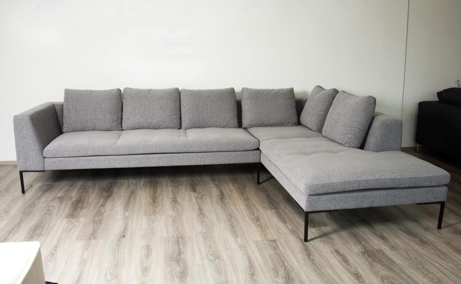 Flexlux - Sofa Loano Bezug Stoff Capparo Slate Grau 1464 Fuß Metall Schwarz - 5