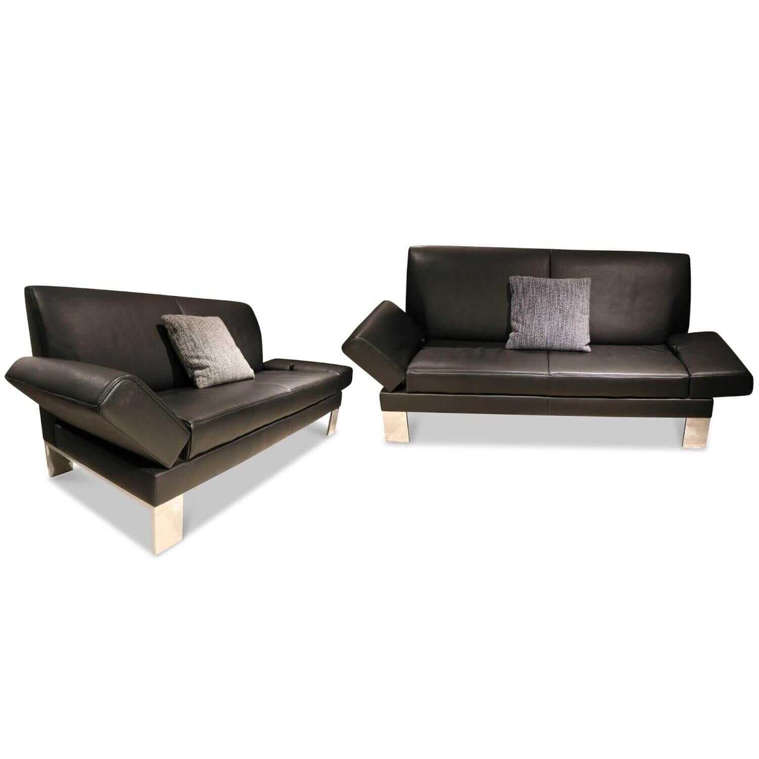 Jori - Garnitur Glove Leder Schwarz 2 Sofas mit Verstellbarkeit - 1