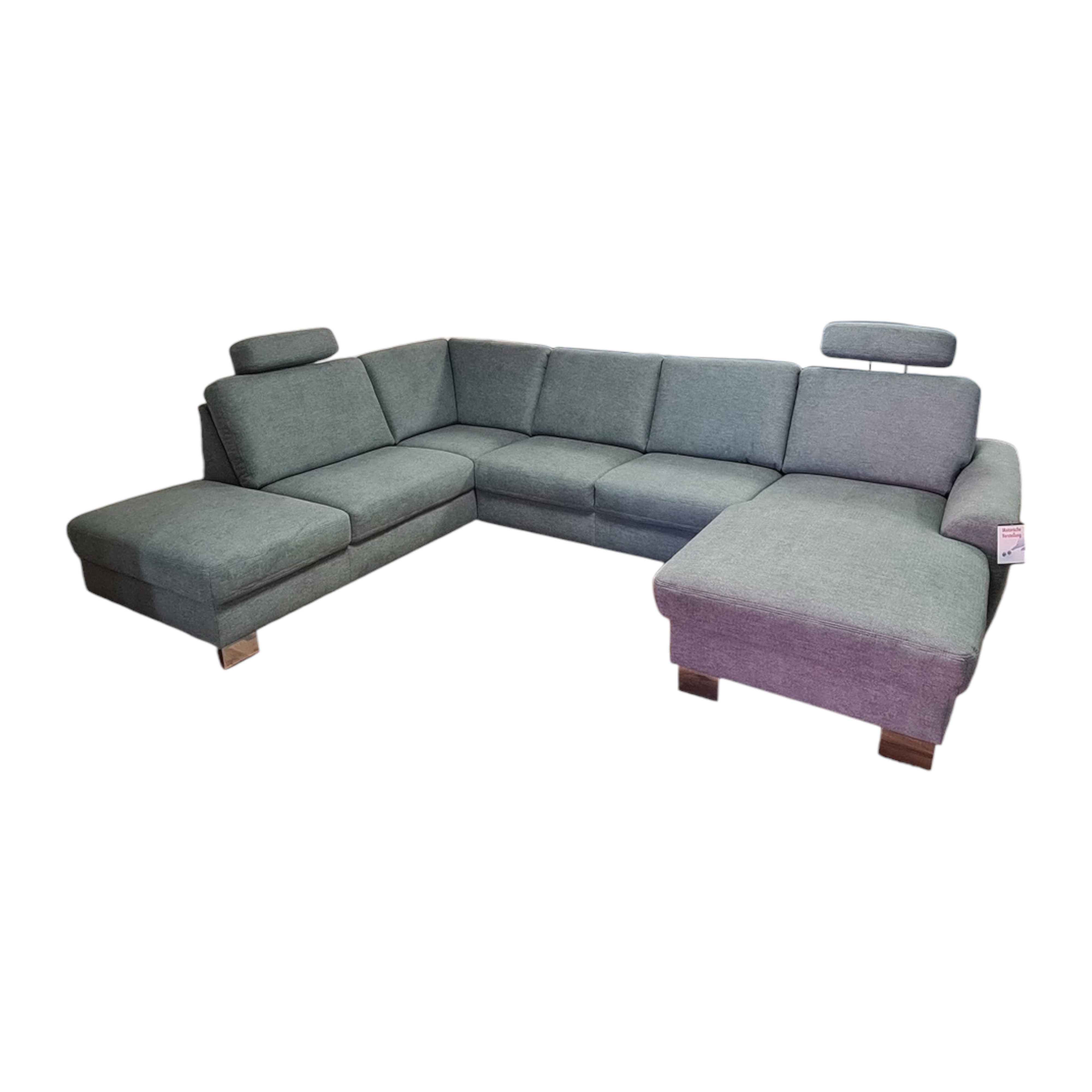 Zehdenick - Ecksofa Stoff Calido Steel Doppelsteppnaht Grau mit 2 Kopfstützen - 1
