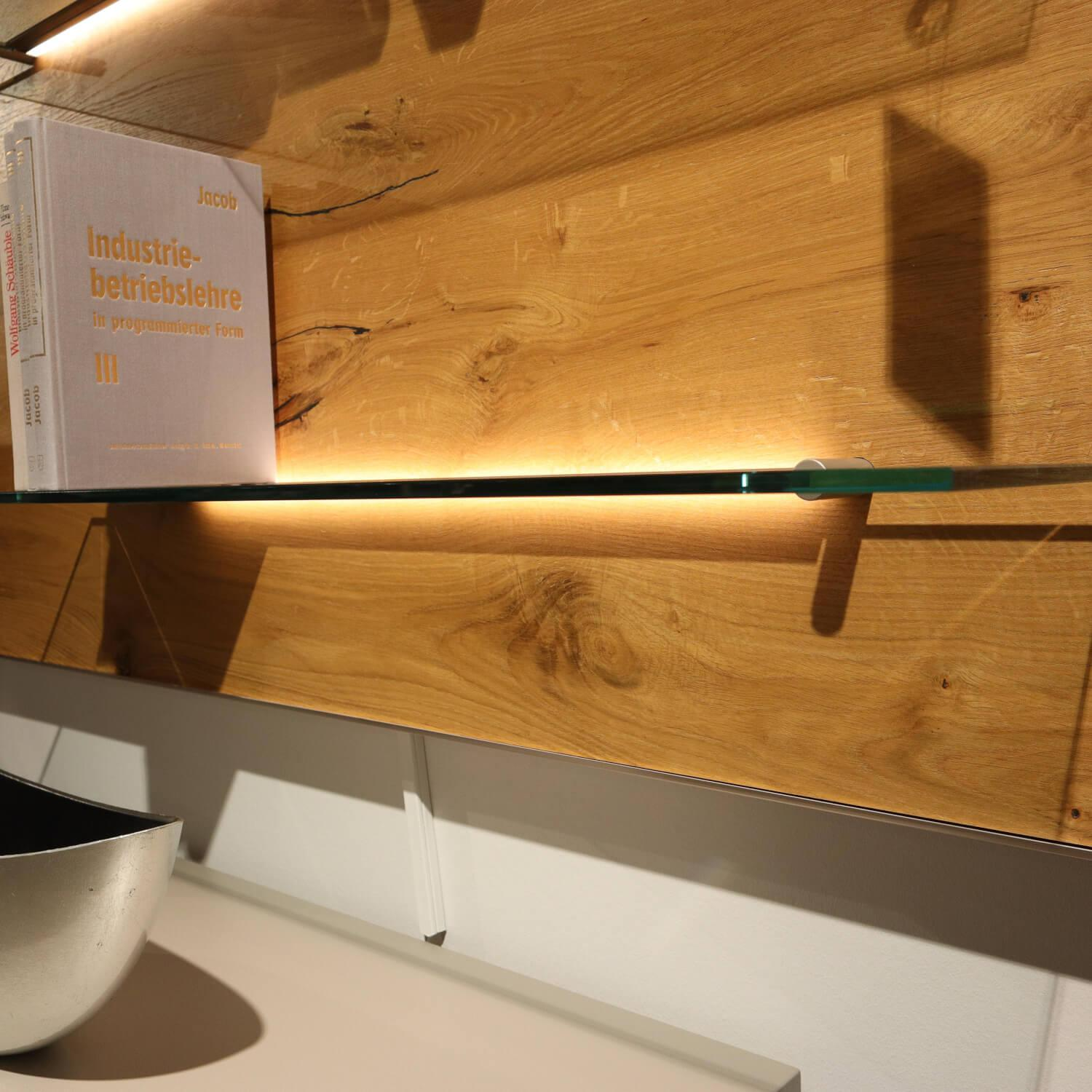 Gwinner - Wohnwand Braviso Lack Seidenmatt Fango Akzente Balkeneiche Honig Griff Edelstahlfarben - 8