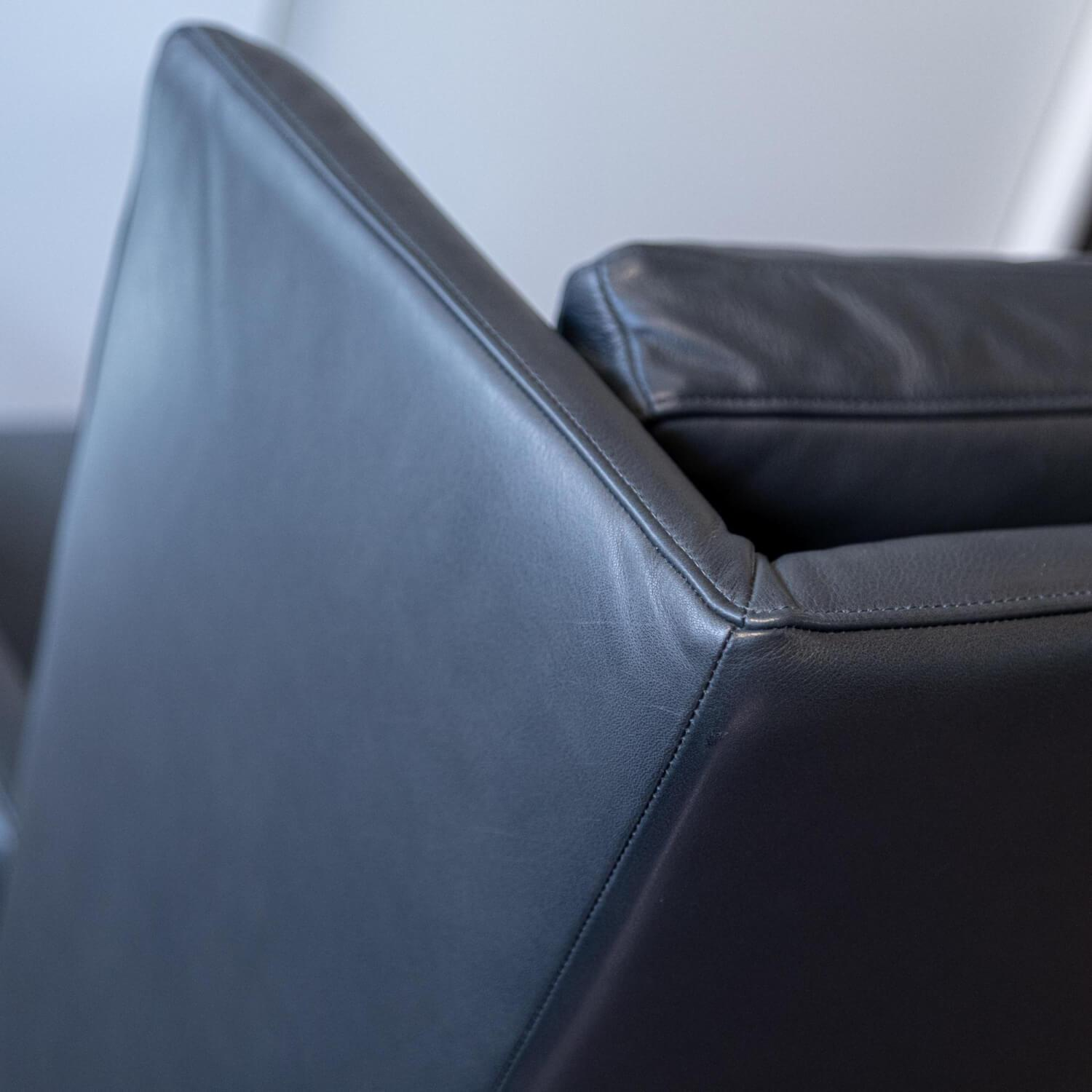Bielefelder Werkstätten - Sessel Polo Lounge Leder Provence 3 Schiefer Grau Holfüße Dunkel Gebeizt - 3