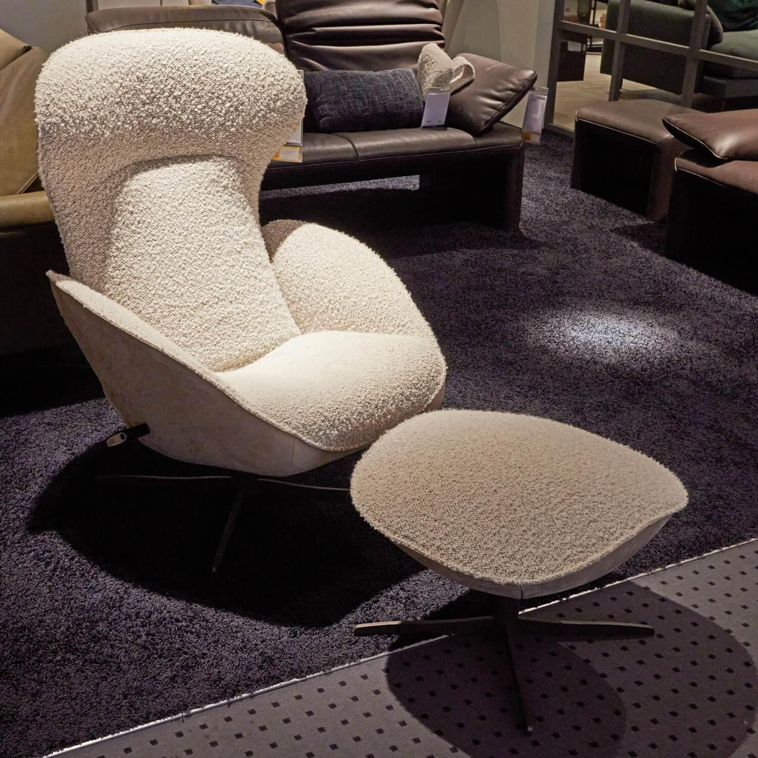 Jori - Sessel Daydreamer Lounge JR 4450 Stoff Gorky Und Leder Nubuck Cream 4 Sternfuß Pulverbeschichtet Matt Bronze Mit Hocker - 6