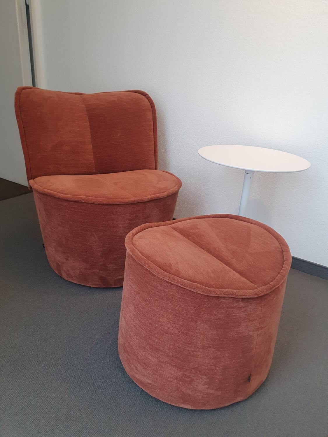 COR - Sessel Nenou Stoff 8165 80 Chenille Lachs Rot Braun Auf Gleitern Inklusive Hocker - 3