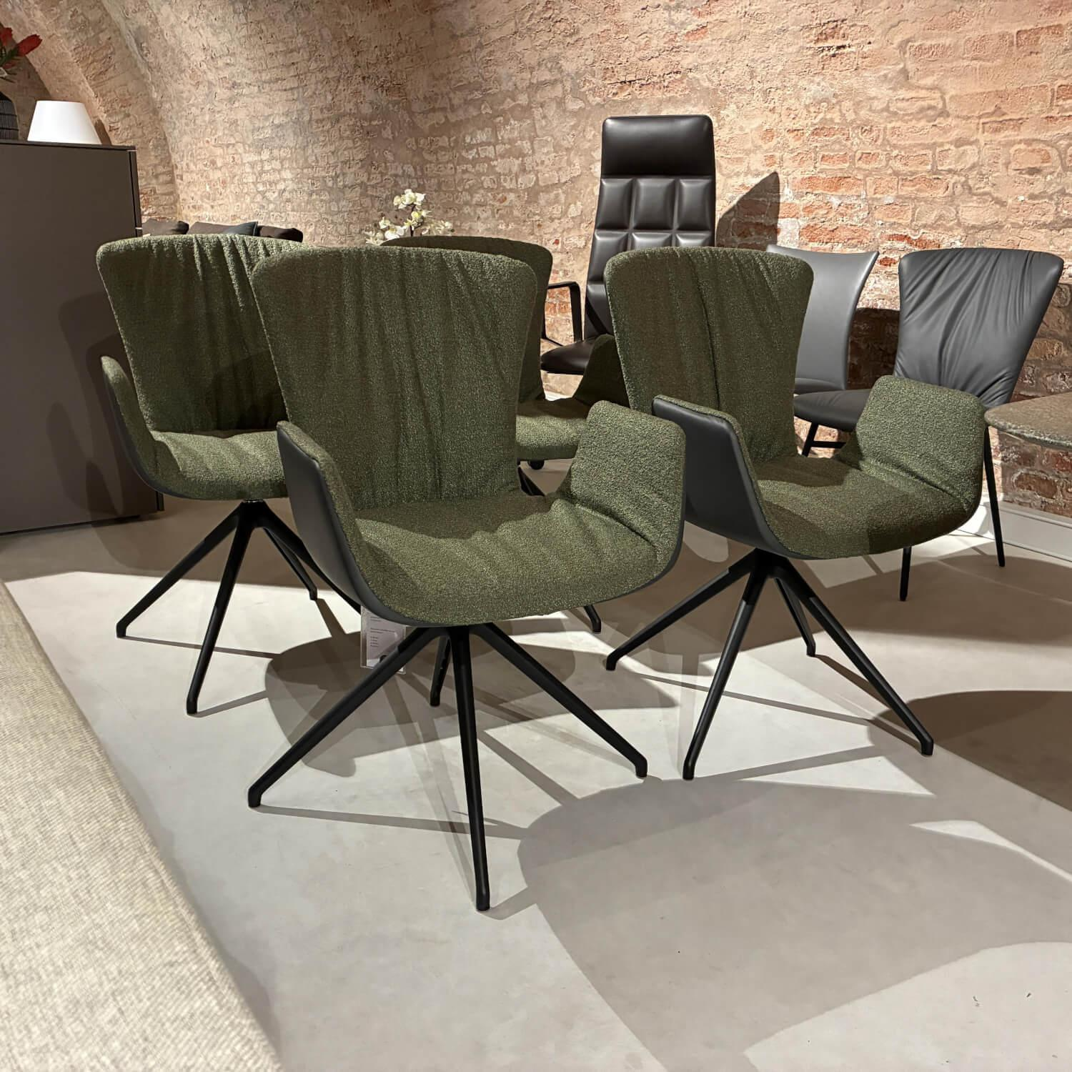 Draenert - 4er Set Schalenstuhl Dexter Innen Stoff Neport 03 Grün Außen Leder I 919 Schwarz Sternfuß Metall Schwarz - 3