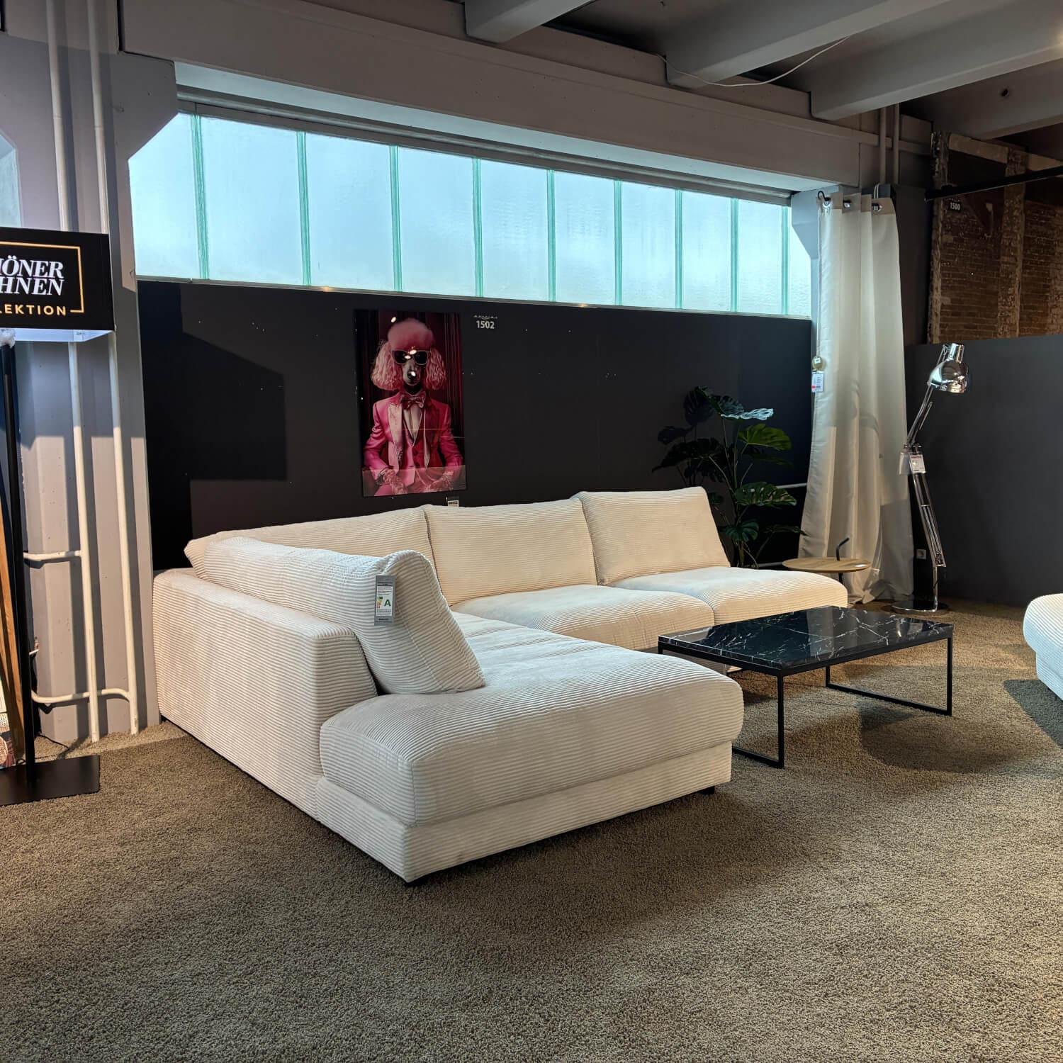 Schöner Wohnen-Kollektion - Ecksofa Garbo Stoff 6 Cord Snow Weiß Füße Kunststoff Schwarz Inklusive Longchair - 5