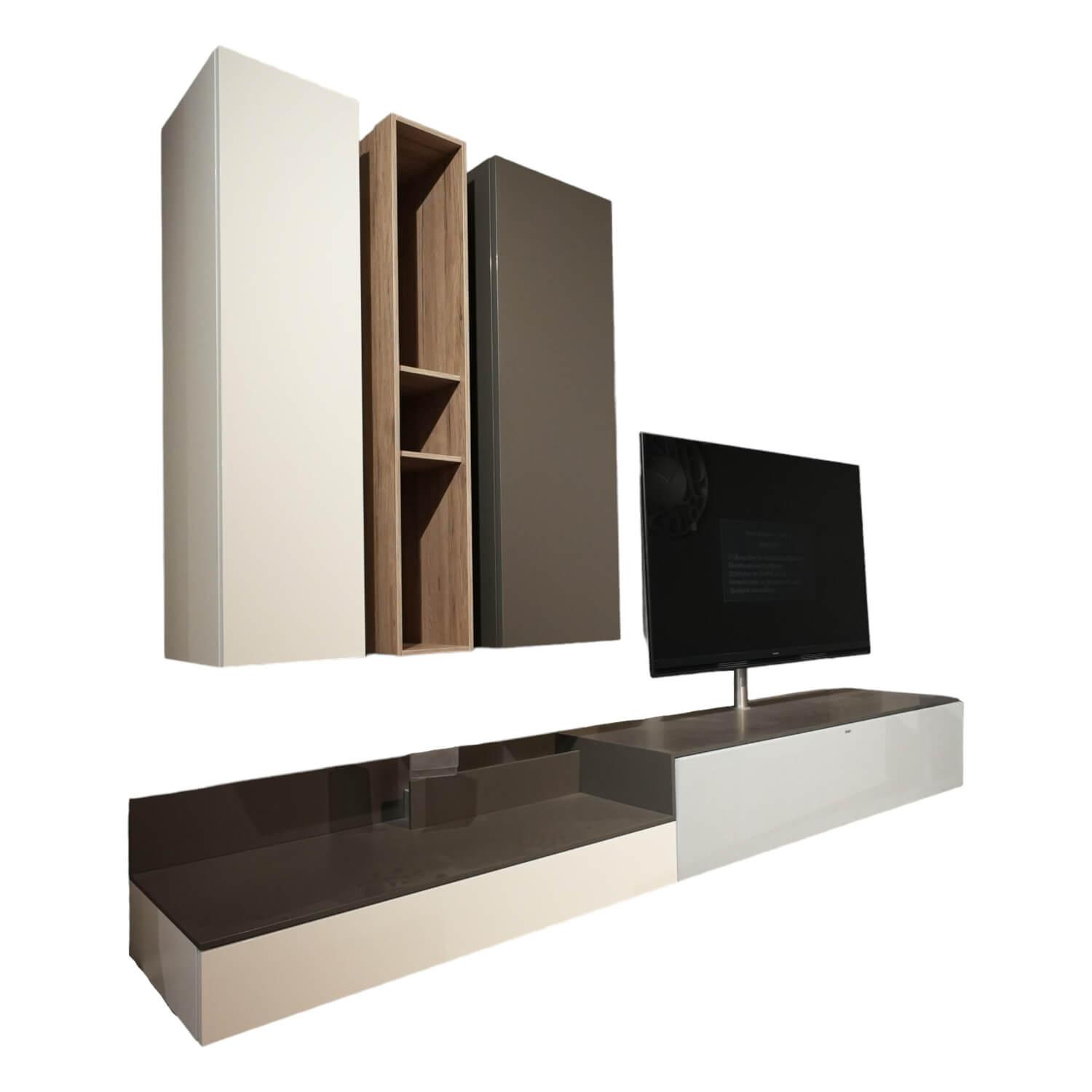 Spectral Smart Furniture - Wohnwand Next Lack Snow Weiß Silver Silber Und Granit Grau Holz Natural Oak Mit Soundsystem Ohne Fernseher - 1