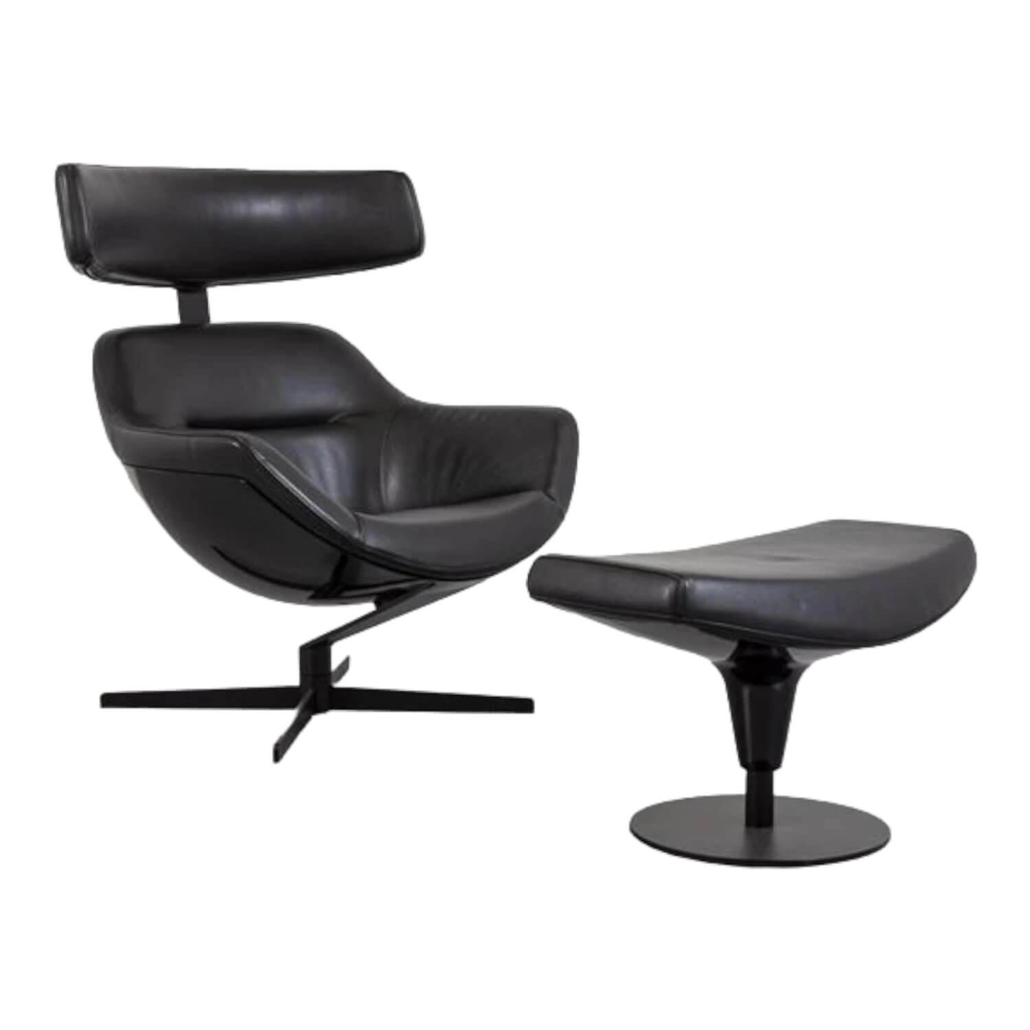 Giorgetti - Ruhesessel Auckland Mit Hocker Auckland Leder 13X606 Kreuzfuß Schwarzmatt - 1