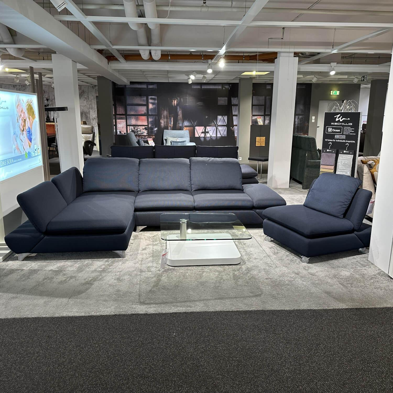 W. Schillig - Ecksofa 15278 Taoo Inkl Funktionshocker Mit Rollen Stoff W61/28 Blau Metallfuß Glänzend - 5