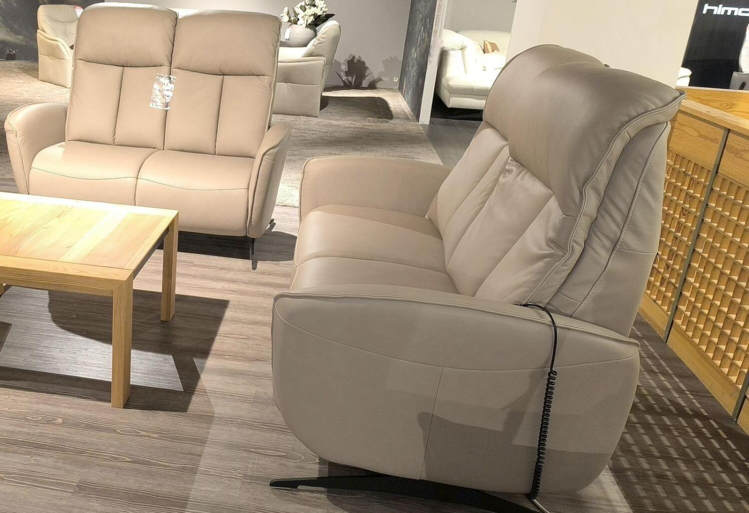 Hukla - Polstergarnitur Havanna Leder Credo Pearl Grau Beige Gestell Metallkufe Schwarz Inklusive Kissen - 4