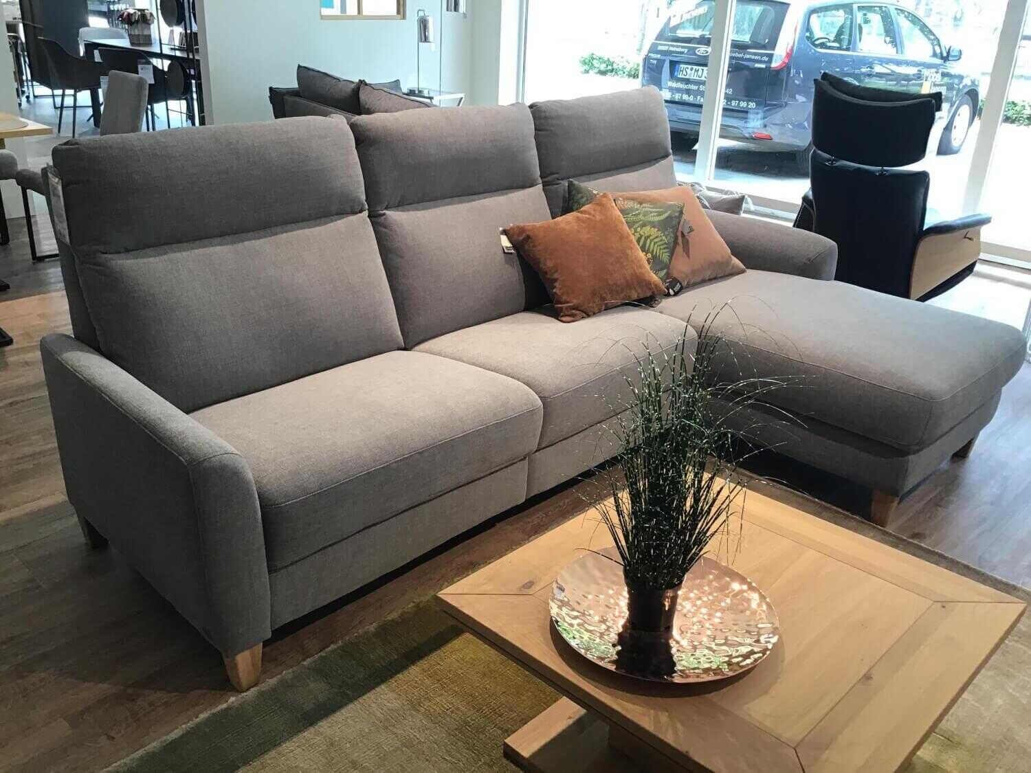 Global - Ecksofa Arona Stoff Trend Grau Füße Holz Geölt - 3
