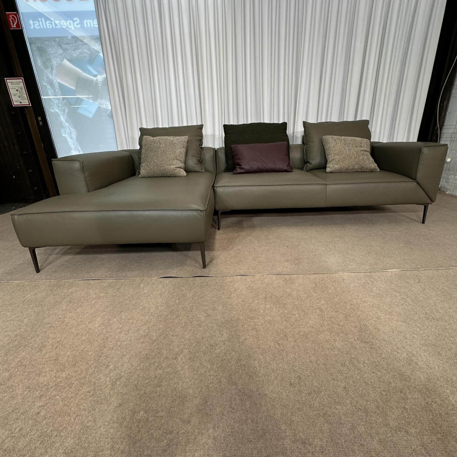 Jori - Ecksofa Leder Taupe Grau Füße Grau Mit Verstellbarer Armlehne Inklusive Kissen - 6