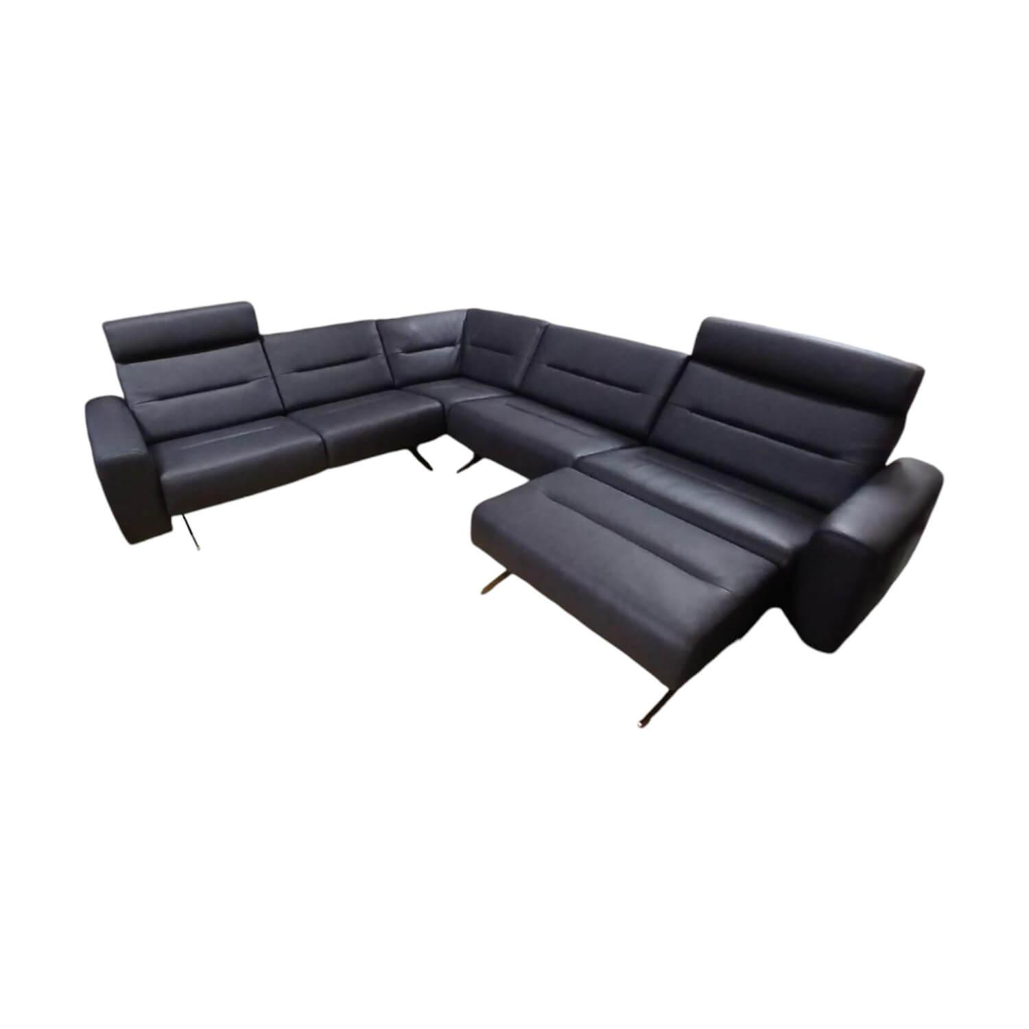 Stressless - Ecksofa Stella Leder Noblesse Grey Dunkelgrau Fuß Metallkufe Chrom Mit Breite Armteile Inkl. Hocker Und 2 Kopfstützen - 1