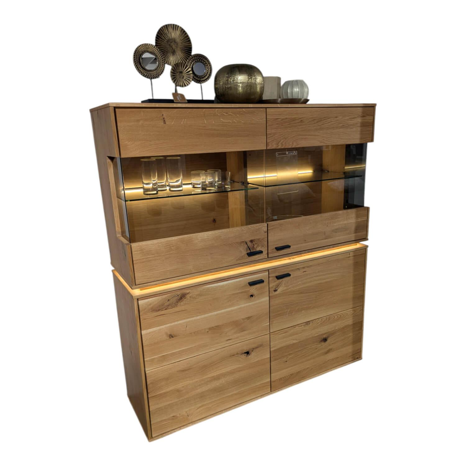 MCA Furniture - Highboard Como Wildeiche Geölt Teilmassiv mit LED-Beleuchtung - 1
