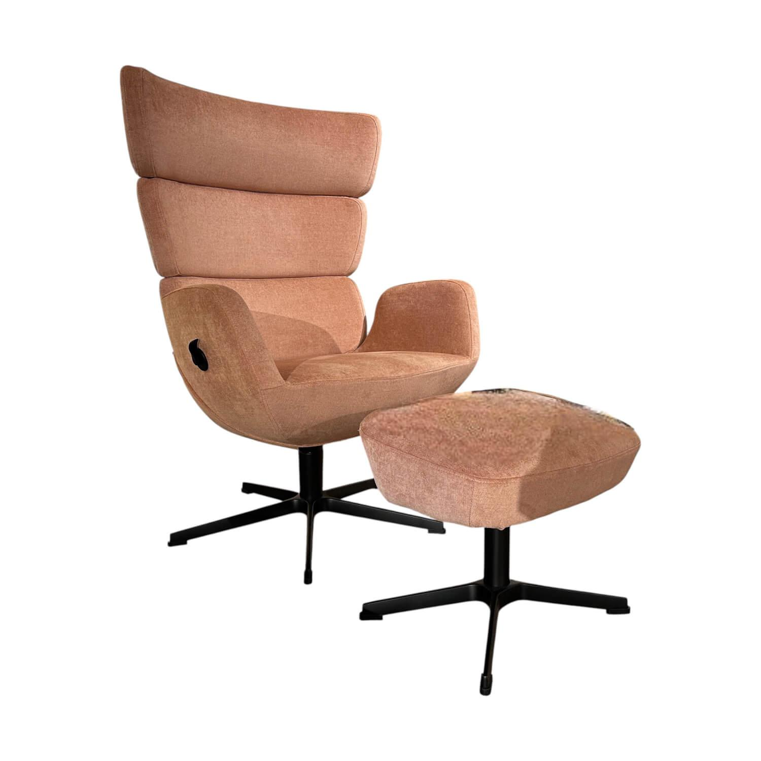 Sessel Turtle Stoff Velvety 1456 32 Peach Rosa Drehgestell Schwarz Lackiert Mit Hocker Und Verstellbarer Lehne Conform - Sessel Turtle Stoff Velvety 1456 32 Peach Rosa Drehgestell Schwarz Lackiert Mit Hocker Und Verstellbarer Lehne - 1