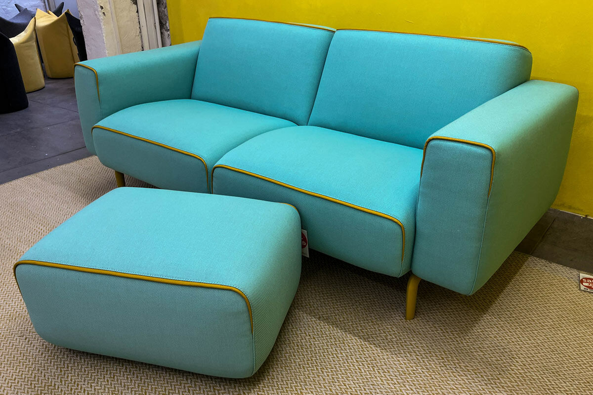 Pode - Sofa Melloo Stoff Stoff Twill Weave 840 Türkis mit Hocker - 4