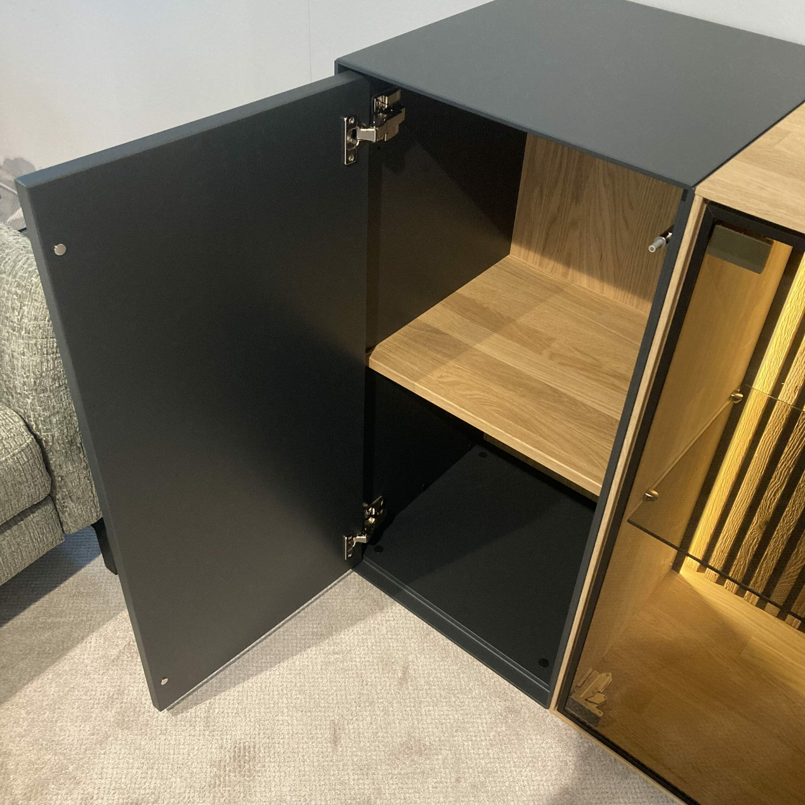 Hartmann - Sideboard Hilke Massives Birkenholz Anthrazit mit Applikationen aus Kerneiche Natur - 2