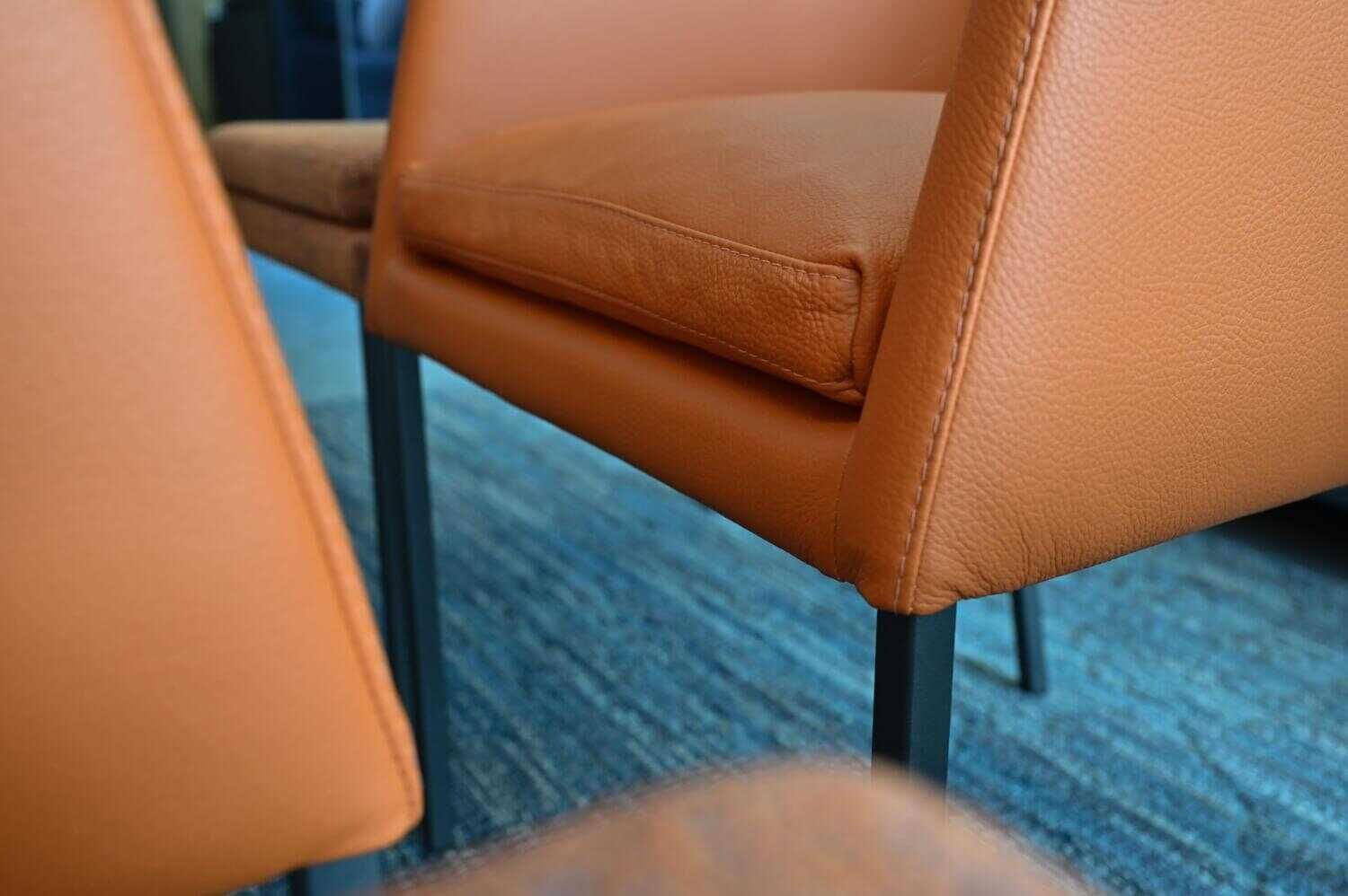 6er-Set Stuhl Stoff Taft Leder Pure Orange