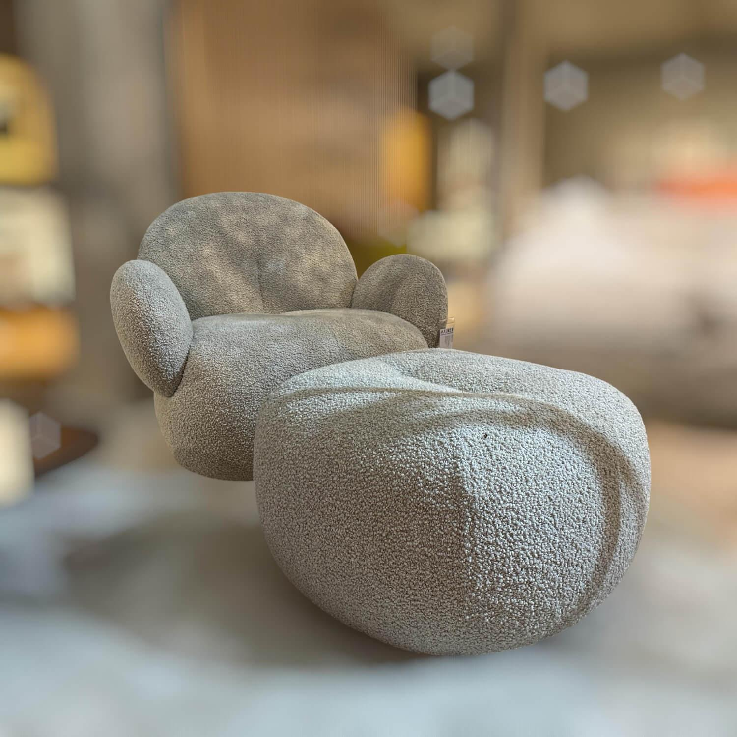 Freifrau - Sessel Nana Loveseat mit Hocker Stoff Nimbus Boucle Loden 007 Nude Greige Beige mit Drehfunktion - 4