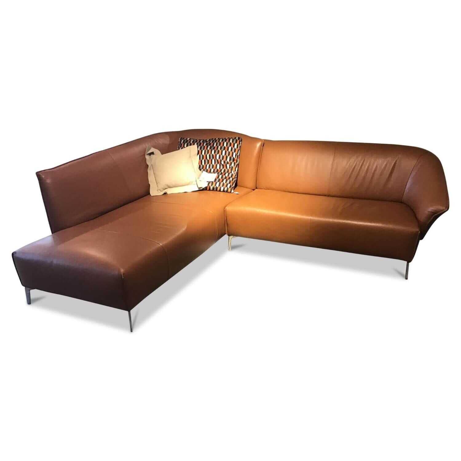 Global - Ecksofa 8700 Leder C Classic Cognac Braun Füße Aluminium Poliert - 1