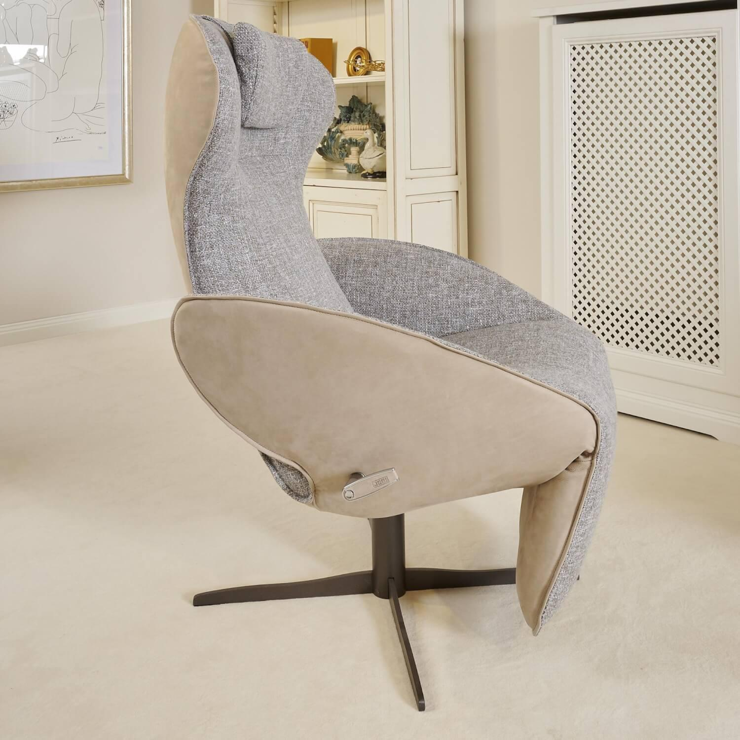 Jori - Funktionssessel Daydreamer Mit Nackenkissen Bezug Innen Stoff Aco 212|F2a Grau Außen Leder Nubuk Creme - 18