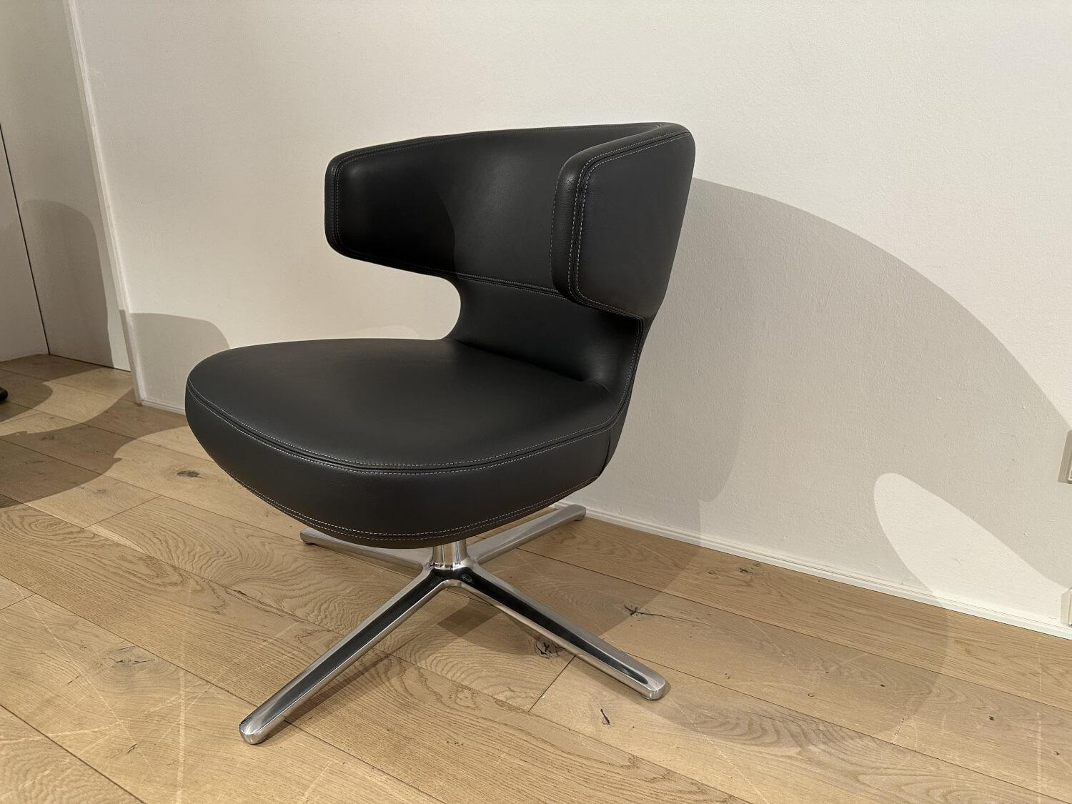 Vitra - Sessel Petit Repos Leder Premium Asphalt 67 Anthrazit Untergestell Aluminium Poliert Mit Filzgleitern - 3