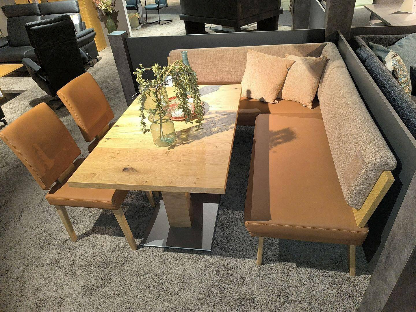 K+W - Eckbankgruppe Game IV Wildeiche Natur Furniert Lackiert Stoff 0985 72 Lightbrown 0925 72 Caramel Braun - 4