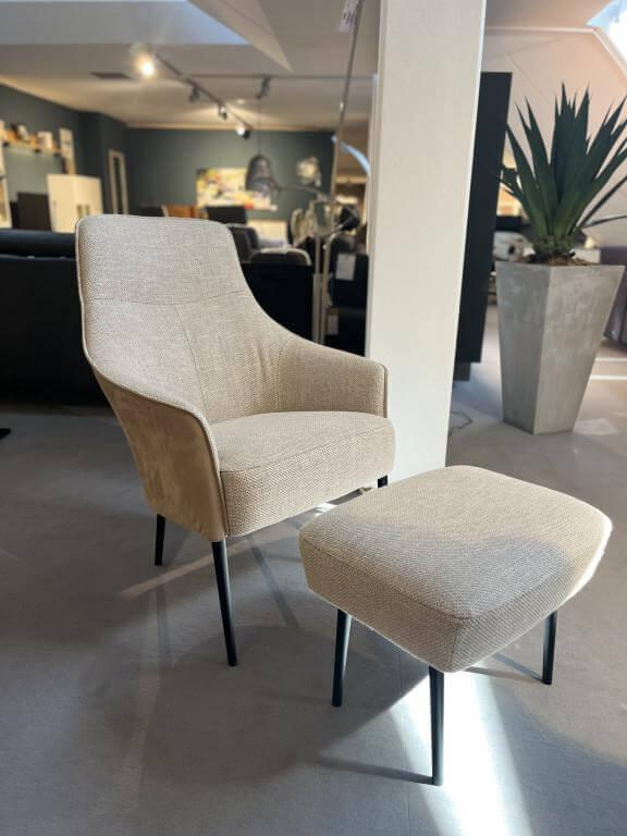 Jori - Relaxsessel Fuga Innen Stoff Boccioni 15 603 H C0200 Beige Außen Nubukleder Creme Beige Gestell Schwarz Lackiert Mit Hocker - 4