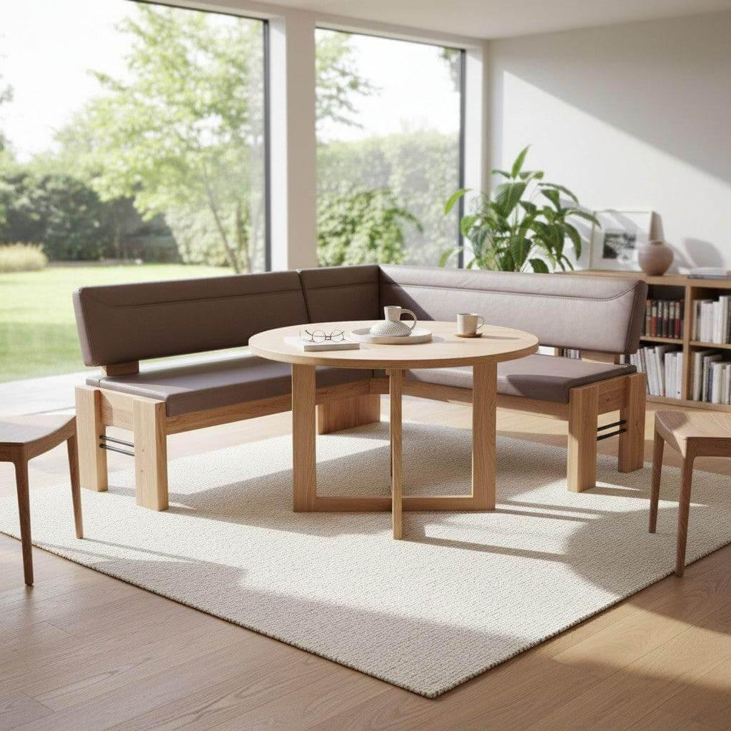 Eckbank 4116 Floyd Stoff 925 Coffee Braun Gestell Balkeneiche Massiv Natur Wachseffektlack