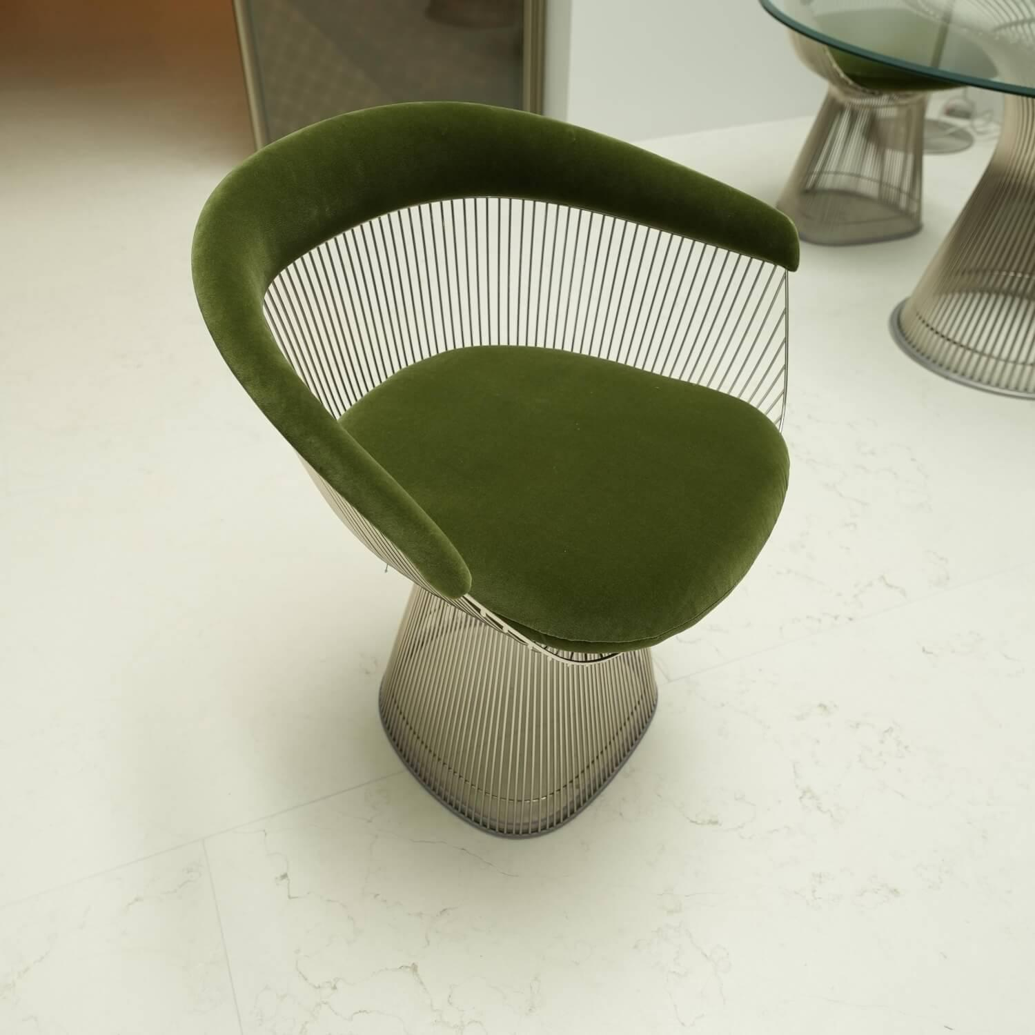 Knoll International - 3er-Set Stuhl Plattner Side Chair Klein Stoff S Eva 145 Olive Grün Gestell Nickel Poliert - 11