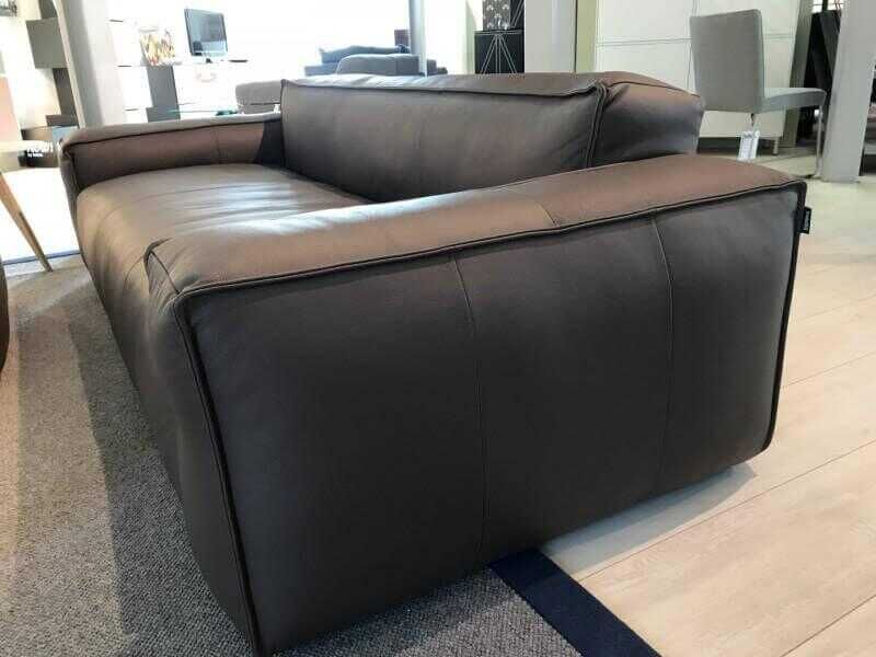 freistil Rolf Benz - Sofa 175 Leder Braun Grau 8004 mit Hocker - 2