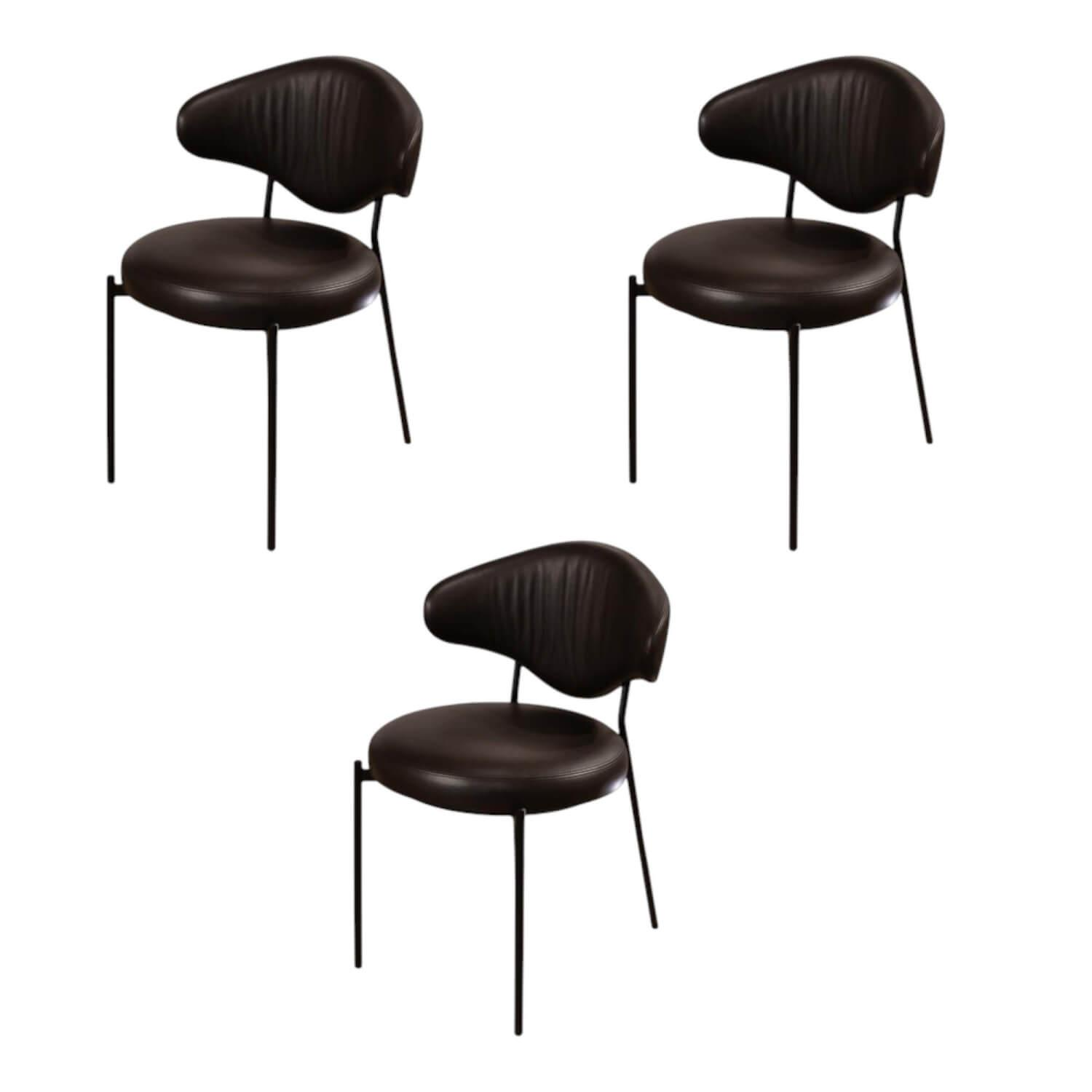 KFF - 3er Set Stuhl Icon Leder Sauvage Moro Schwarz Gestell Rundrohr Schwarz - 1