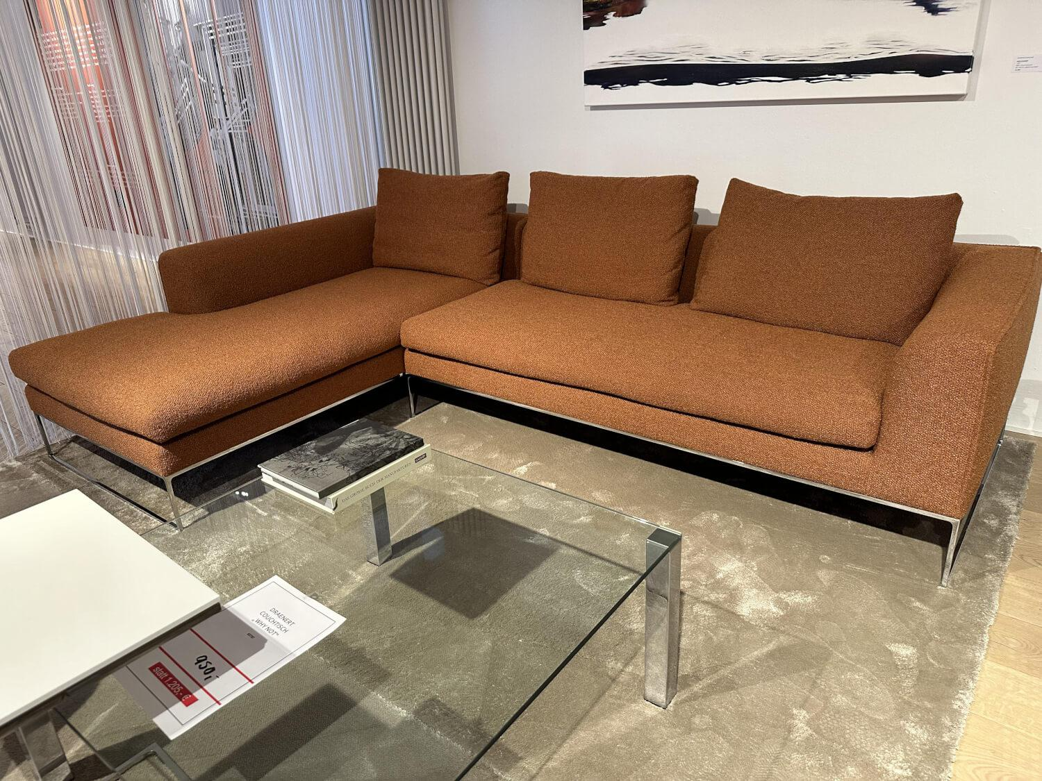 COR - Sofa Mell Lounge Stoff 8202 Rost Orange Metallfüße Chrom Ohne Kissen - 2