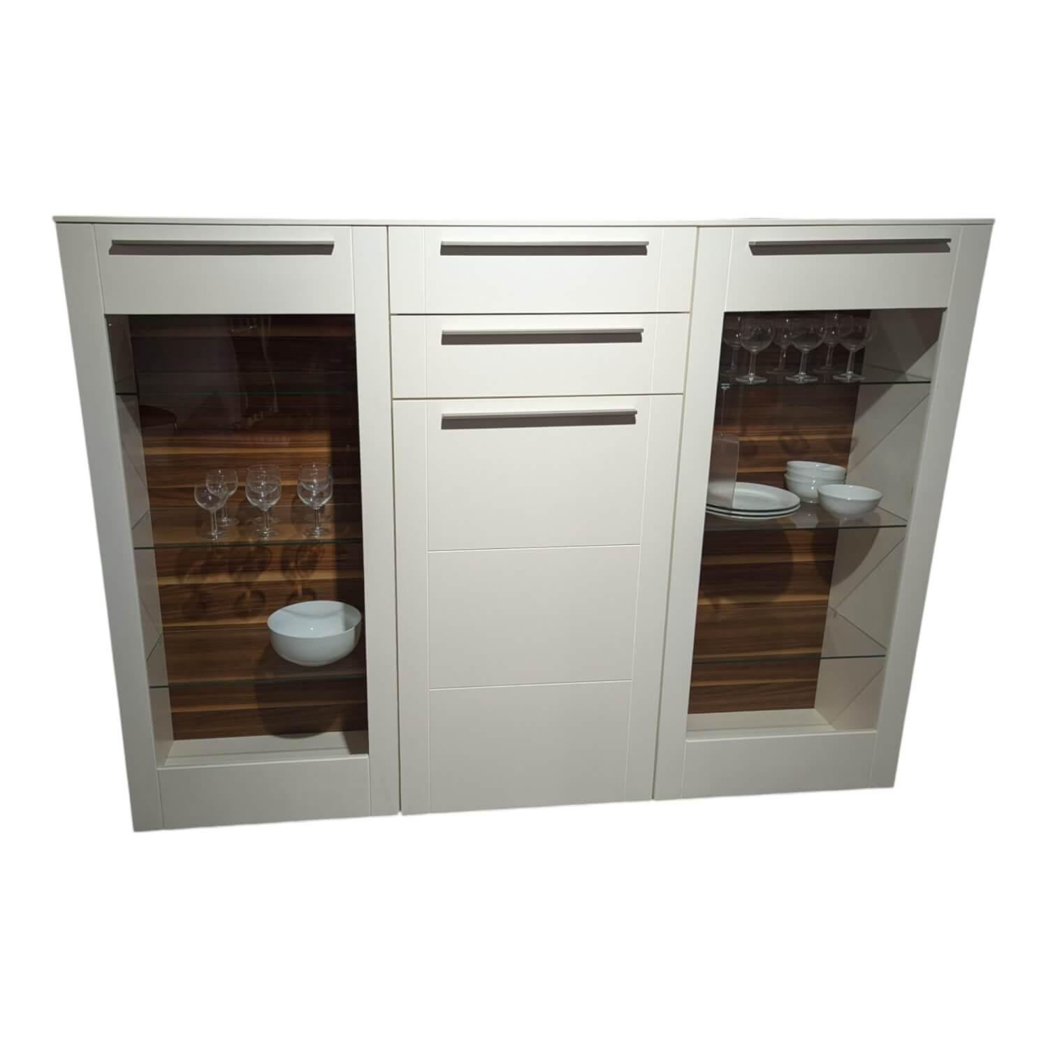 Gwinner - Highboard Bellano Lack Seidenmatt Weiß Rückwand Nussbaum Natur - 1