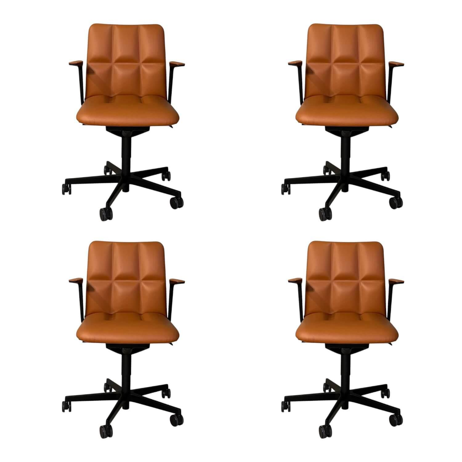 Walter Knoll - 4er Set Stuhl Leadchair Management Leder Napoli Cognac Braun Gestell Schwarz Matt Pulverbeschichtet Füße Rollen Schwarz - 1