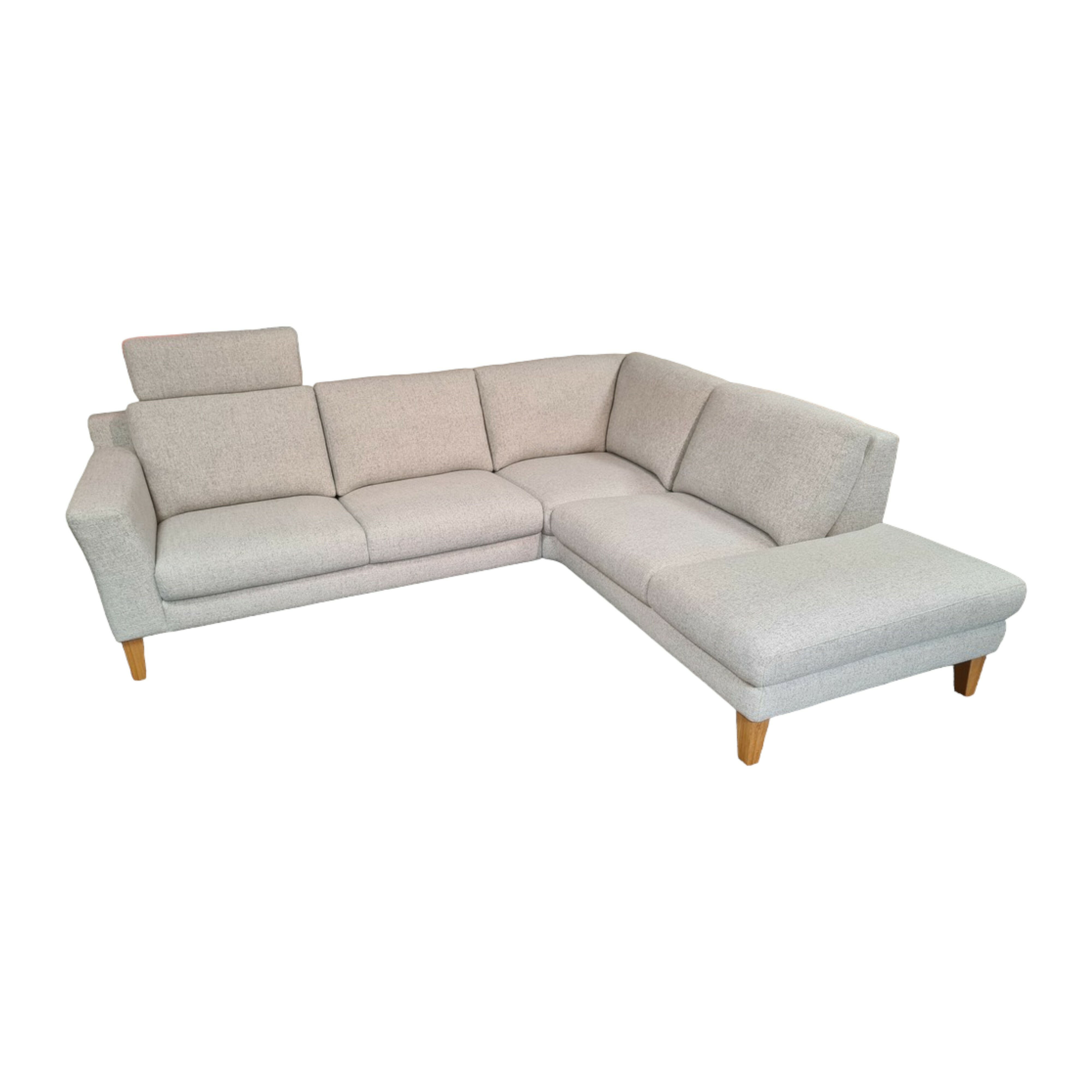 Natura - Ecksofa Princeton Stoff Oasis 196 Shell Grau Eiche Geölt mit Kopfstütze - 1