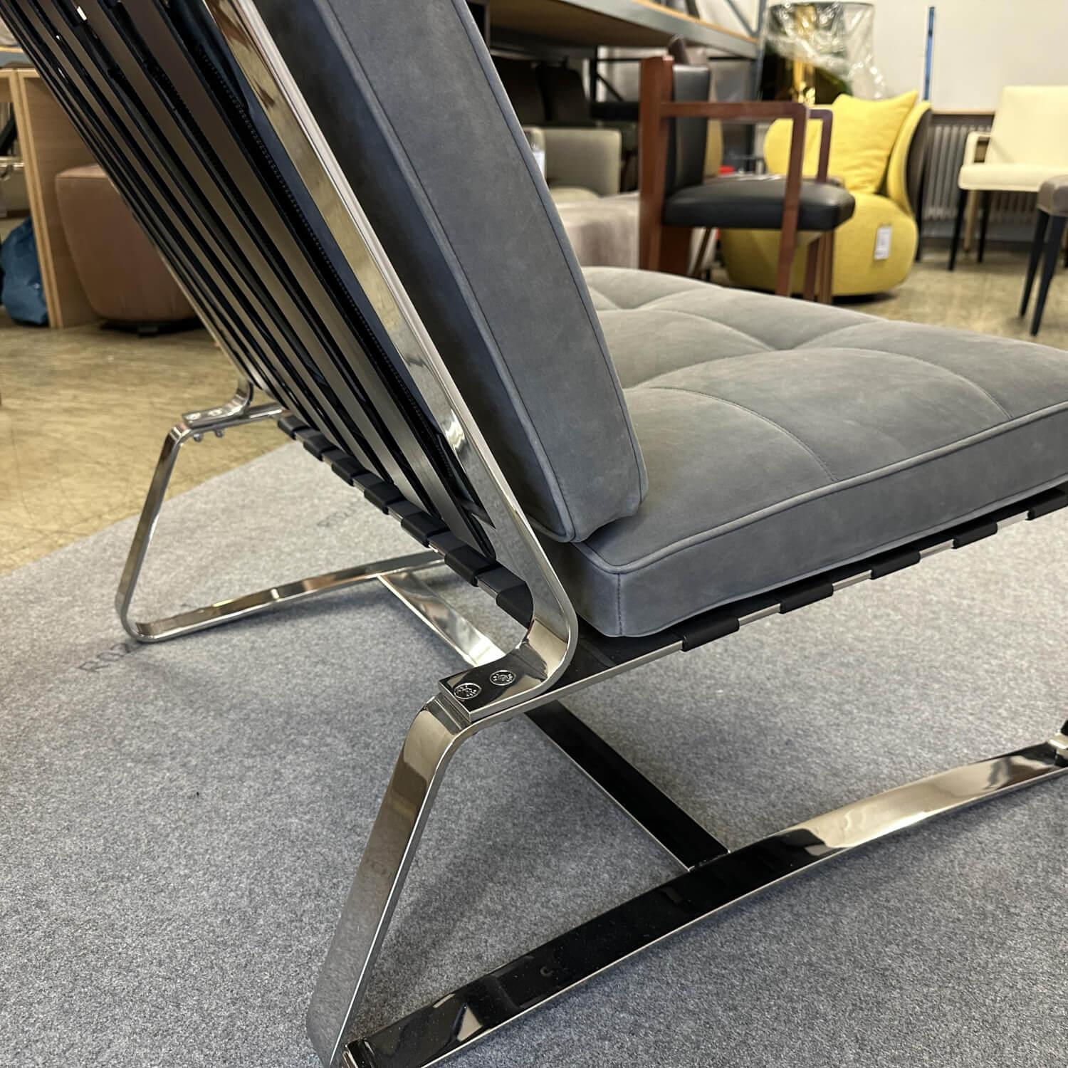 Minotti - Sessel Delaunay Quilt Nubukleder 11 Carbone Grau Kernledergurte Schwarz Gestell Glänzend Chrom - 7