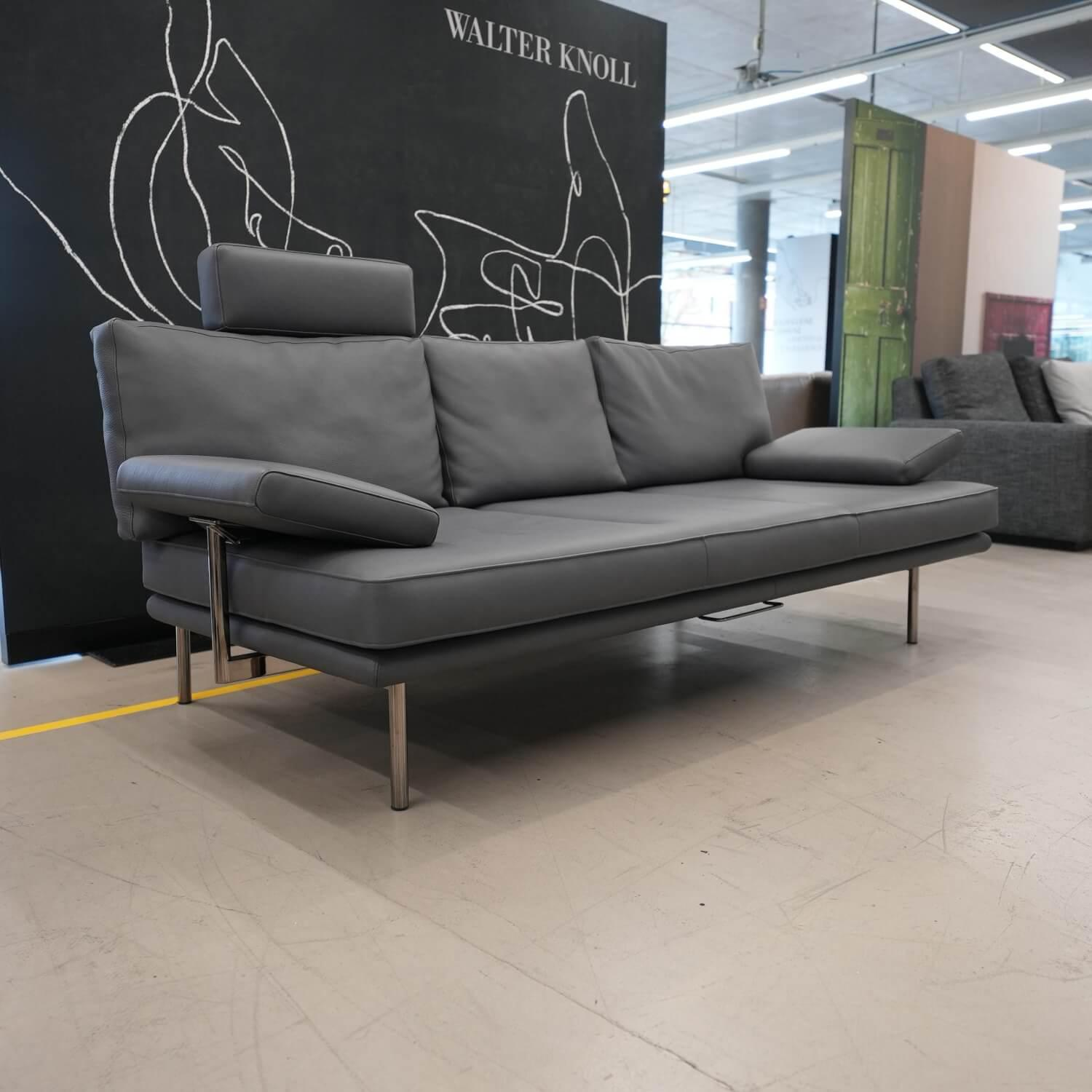 Walter Knoll - Sofa Living Platform 400-30 FLFR Bezug Leder Safari 1377 Anthrazit Gestell Schwarzchrom - 4