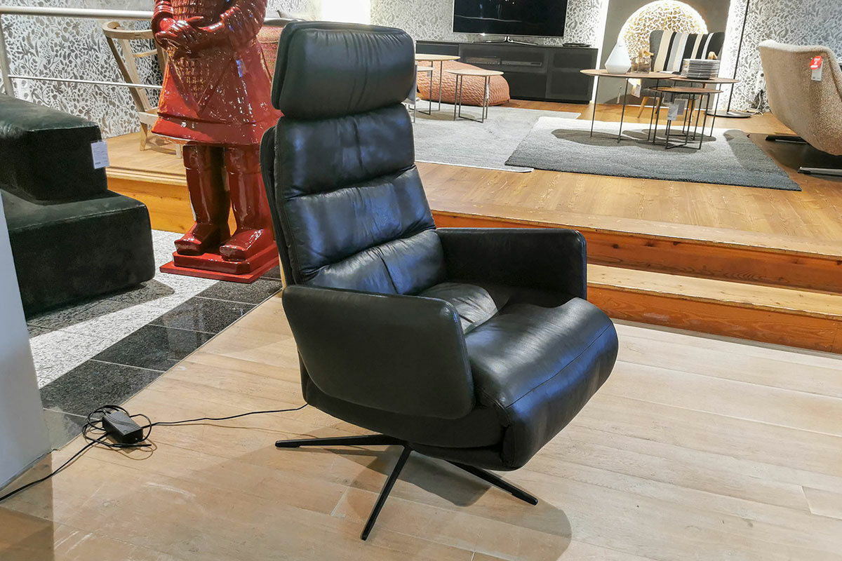 KFF - Sessel Arva E-Lounge Leder Sauvage 8105 Schwarz Gestell Schwarz Drehbar mit elektrischer Funktion - 4