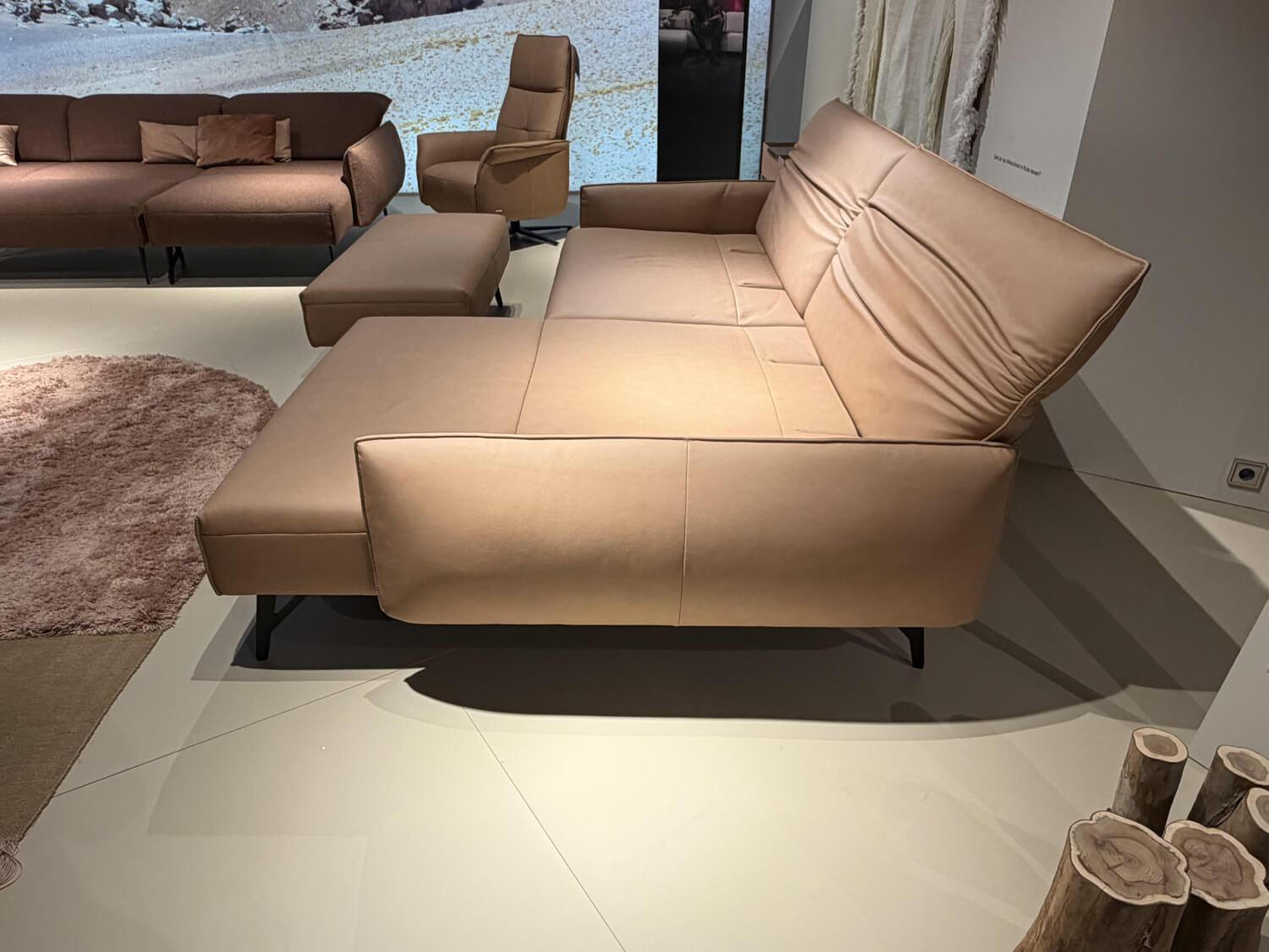 himolla - Ecksofa Tangram 9660 Leder 24 Longlife Mousse Beige Braun Gestell Metall Anthrazit Inklusive Hocker Und Verstellung - 4