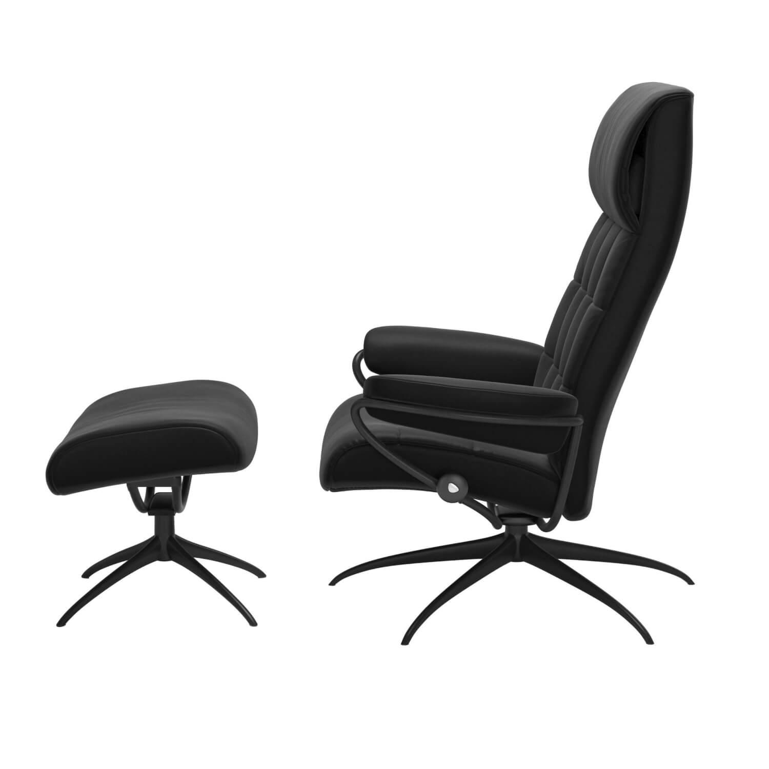 Stressless - Sessel London M Leder Paloma Black Schwarz Gestell Star Aluminium Matt Schwarz Mit Hocker - 3